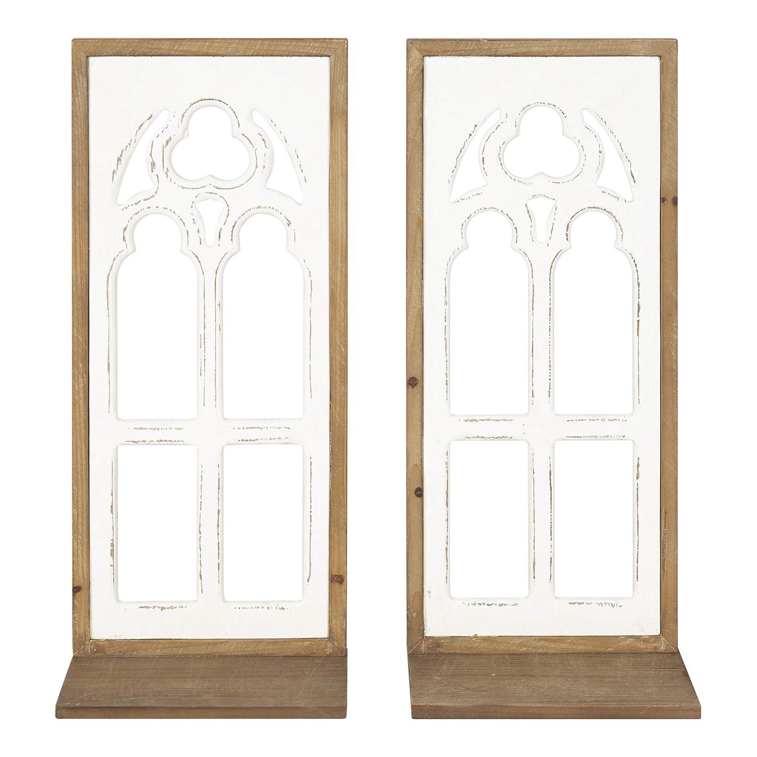Kate and Laurel Mirabela Rectangle Wood Wall Sconce, 2 Piece, Rustic Brown and White