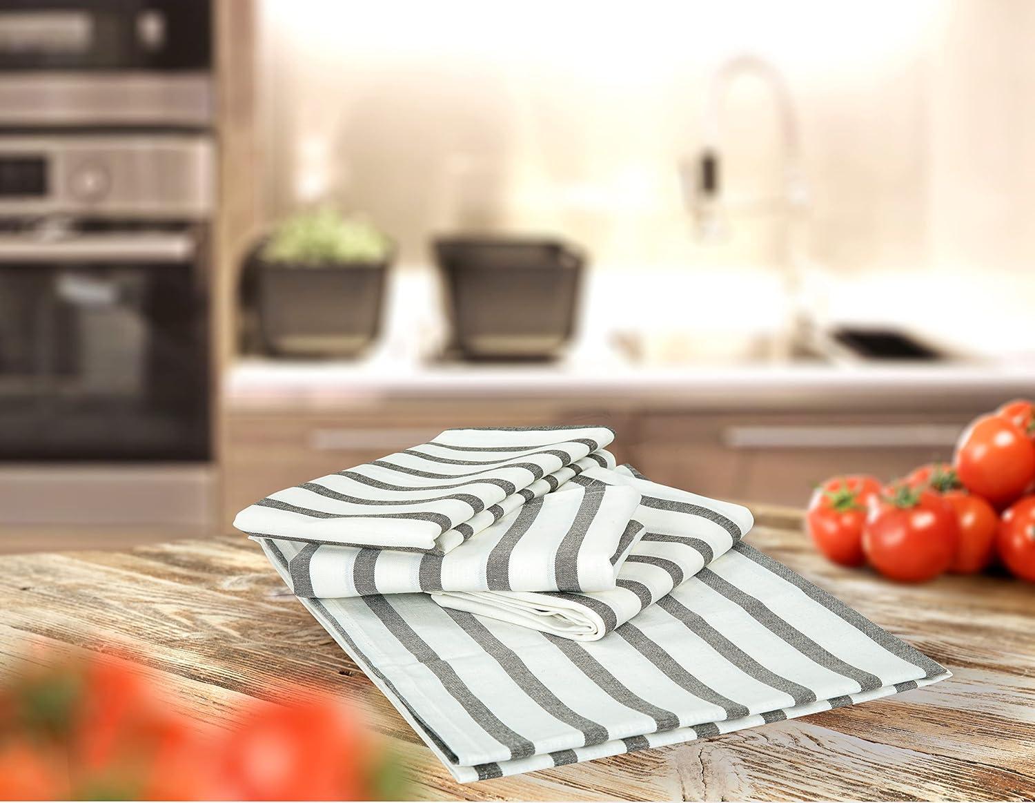 Royale Black and White Striped Cotton Kitchen Towel Set