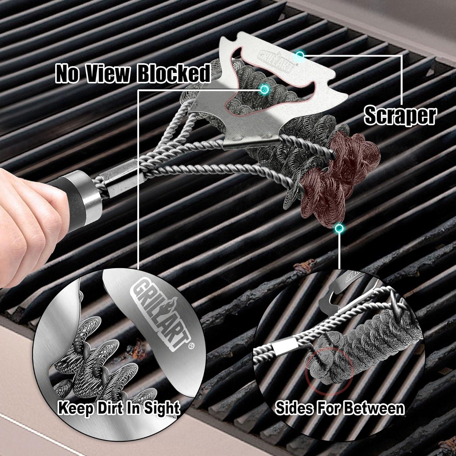 GRILLART 18" Stainless Steel Bristle-Free Grill Brush with Scraper