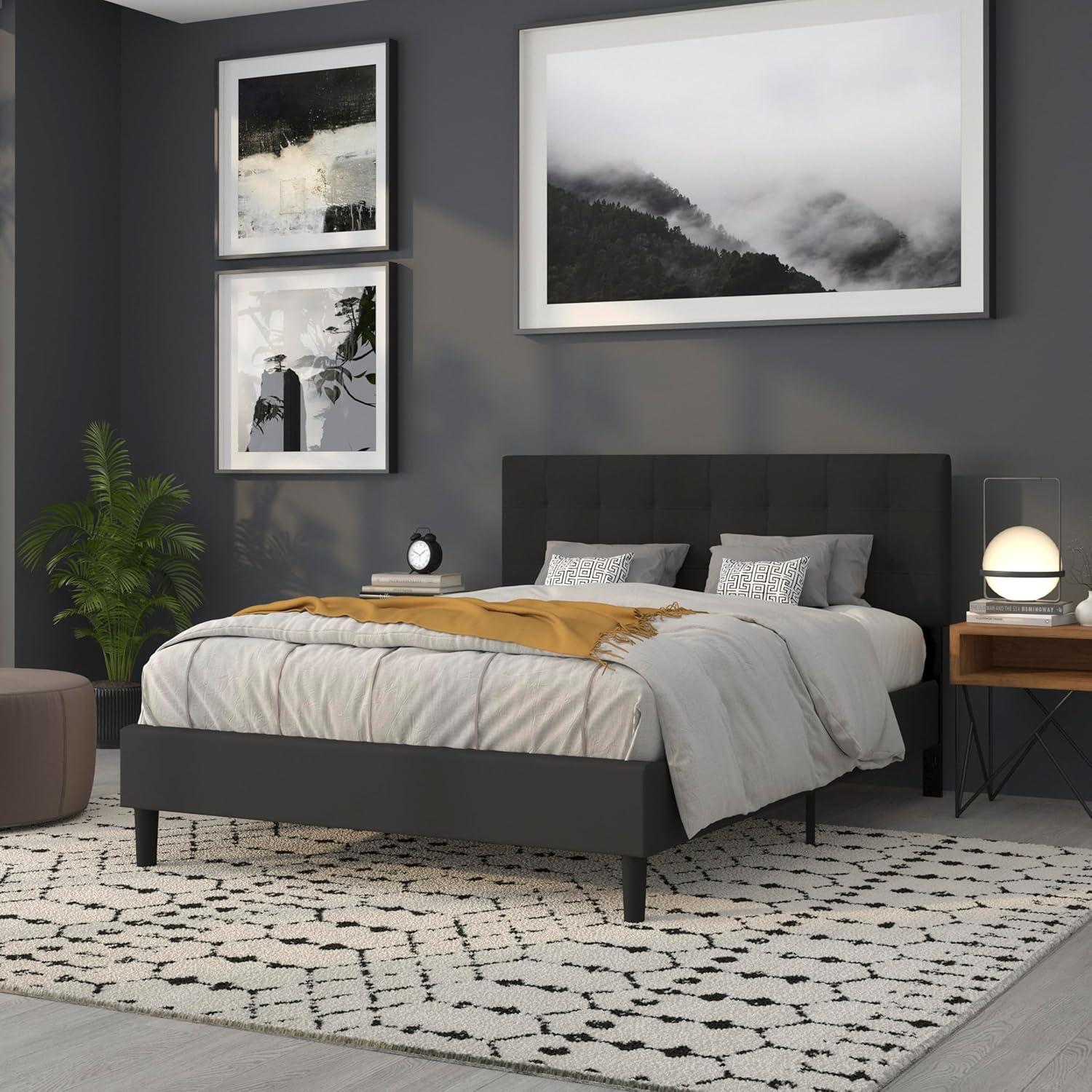 Flash Furniture Bedford Tufted Upholstered Queen Size Headboard in Black Fabric