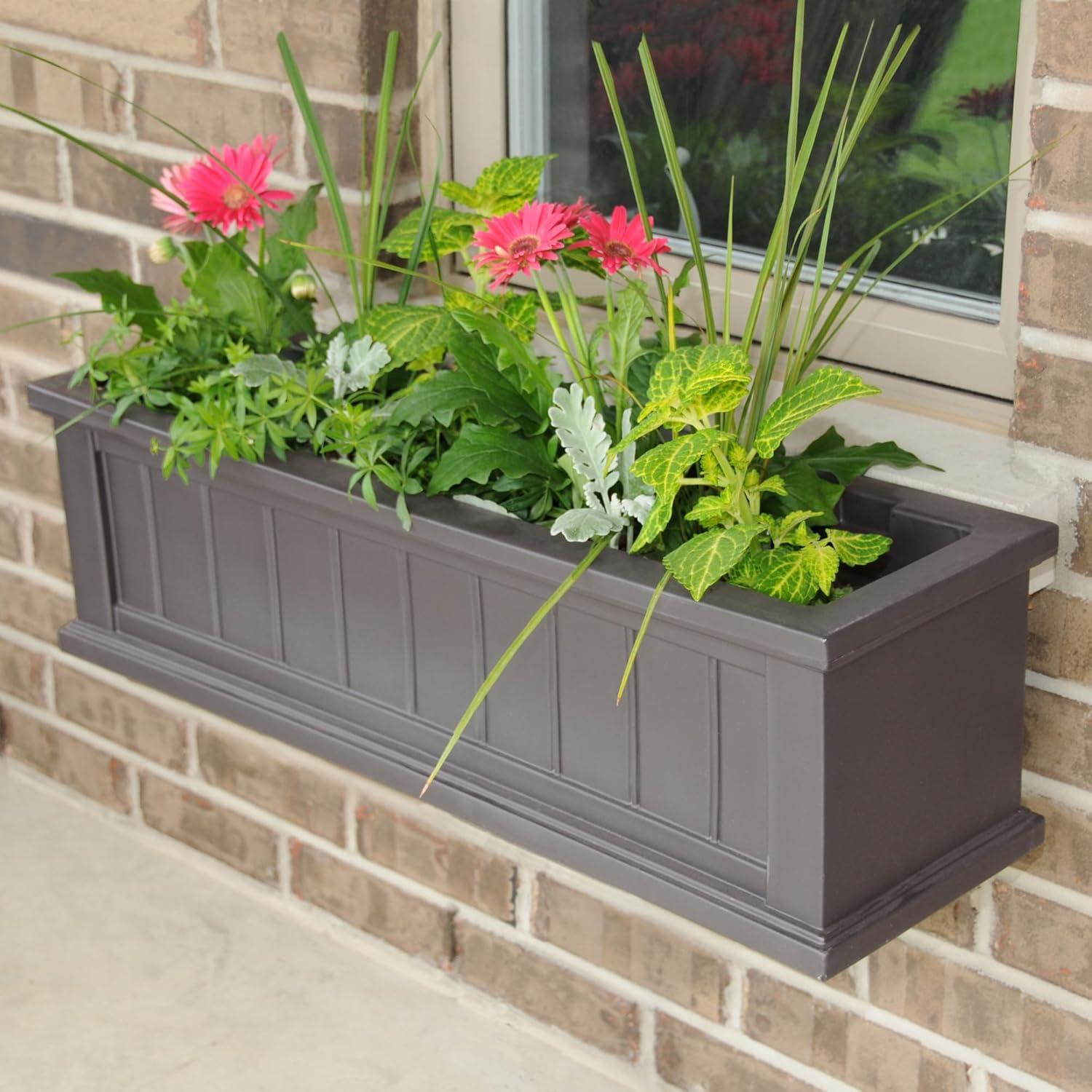 Mayne Cape Cod 36" x 11" x 10.8" Rectangle Graphite Grey Self-Watering Polyethylene Window Box Planter