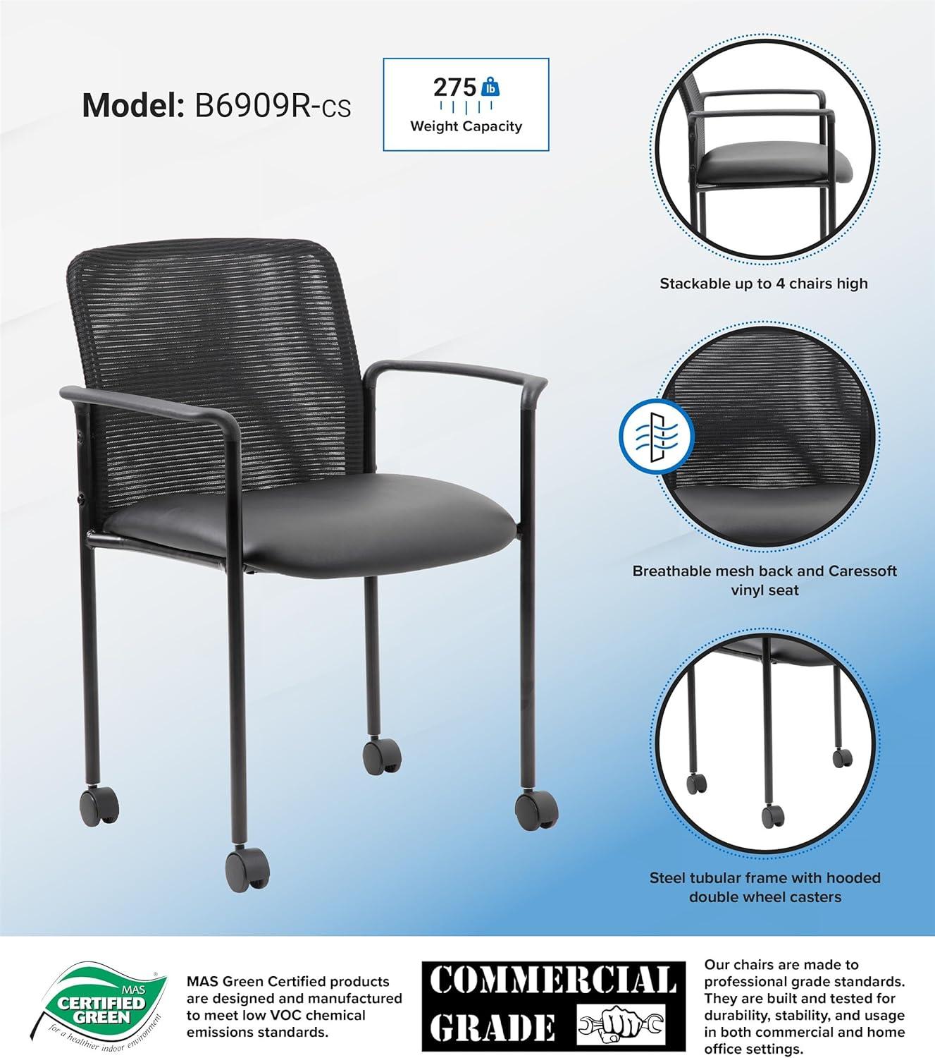 Mesh Guest Chair with Fixed Arms & Metal Frame - Boss Office Products: Stackable, Breathable Back