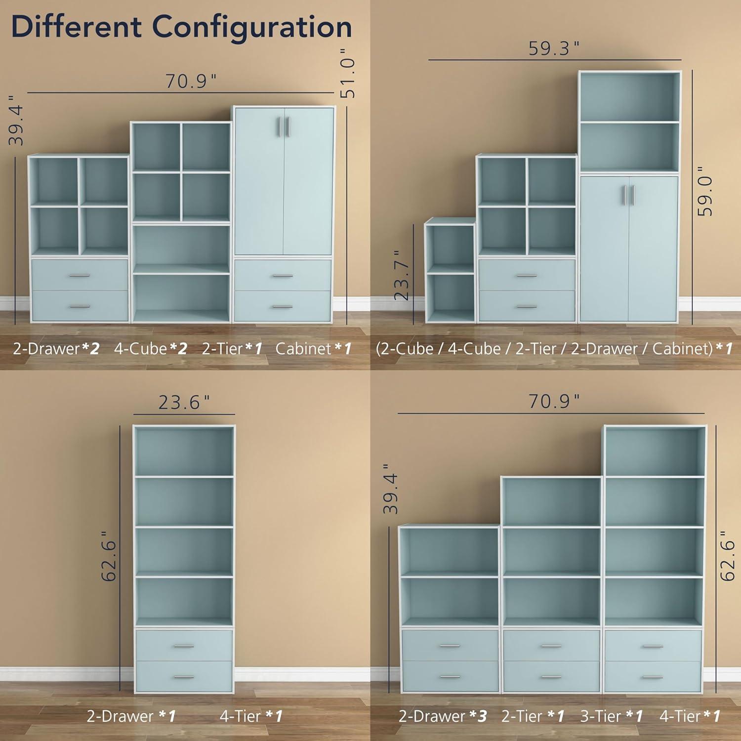 24/7 Shop At Home 15.7" Silkpath Modern 2 Drawer Stackable and Modular Bookcase Light Blue