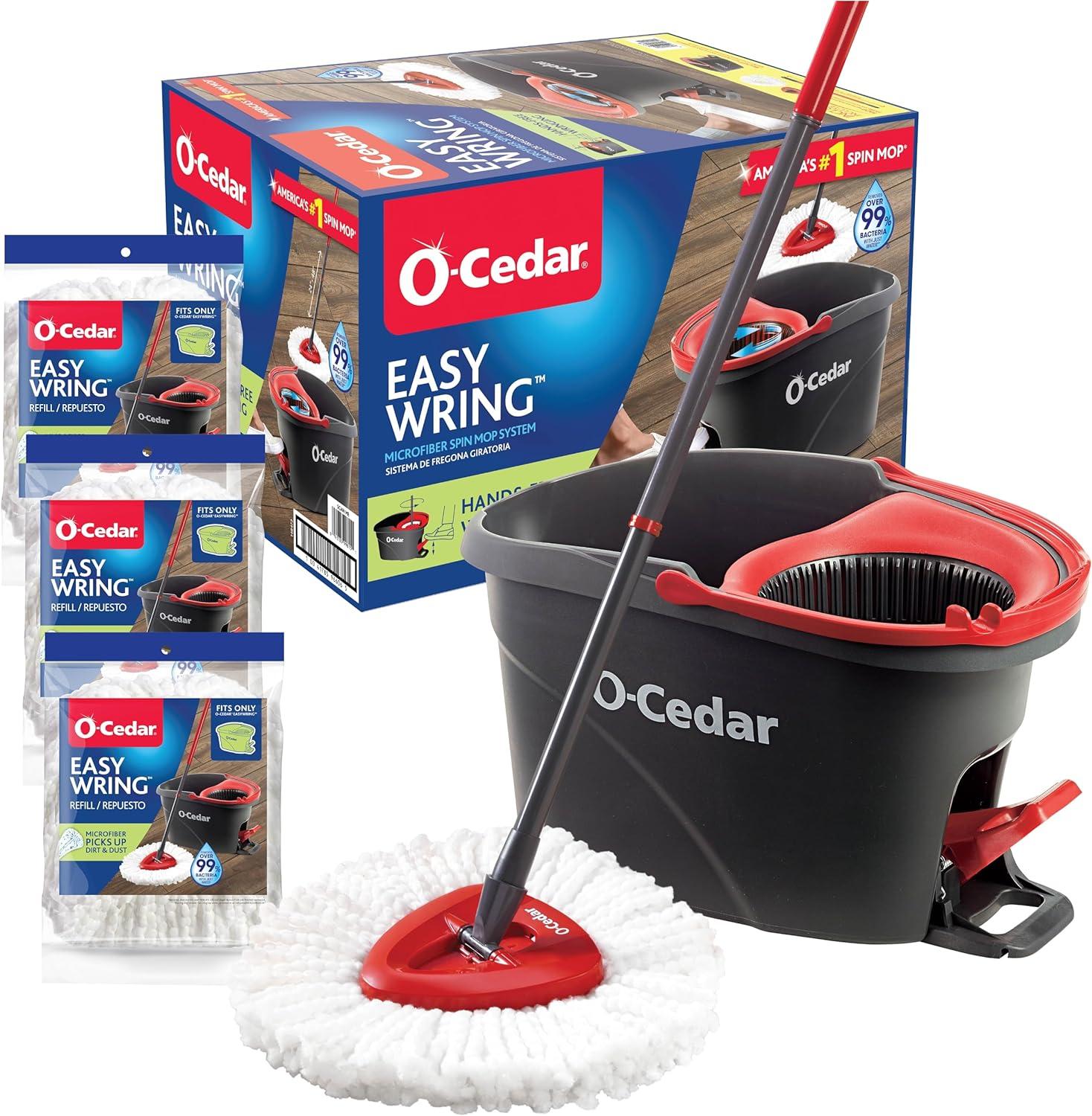 O-Cedar EasyWring Black and Red Microfiber Spin Mop with Bucket