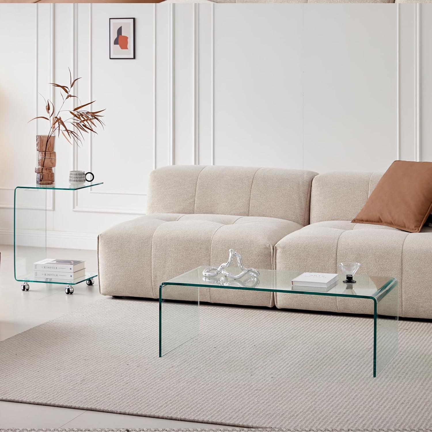 S&M Modern Rectangle Glass Coffee Table, Clear