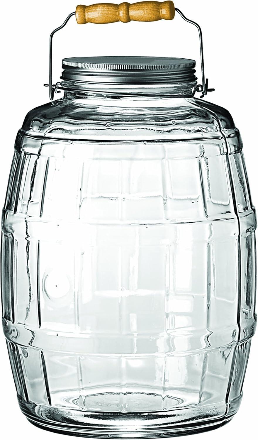 Clear Glass 2.5 Gallon Barrel Jar with Wood Handle