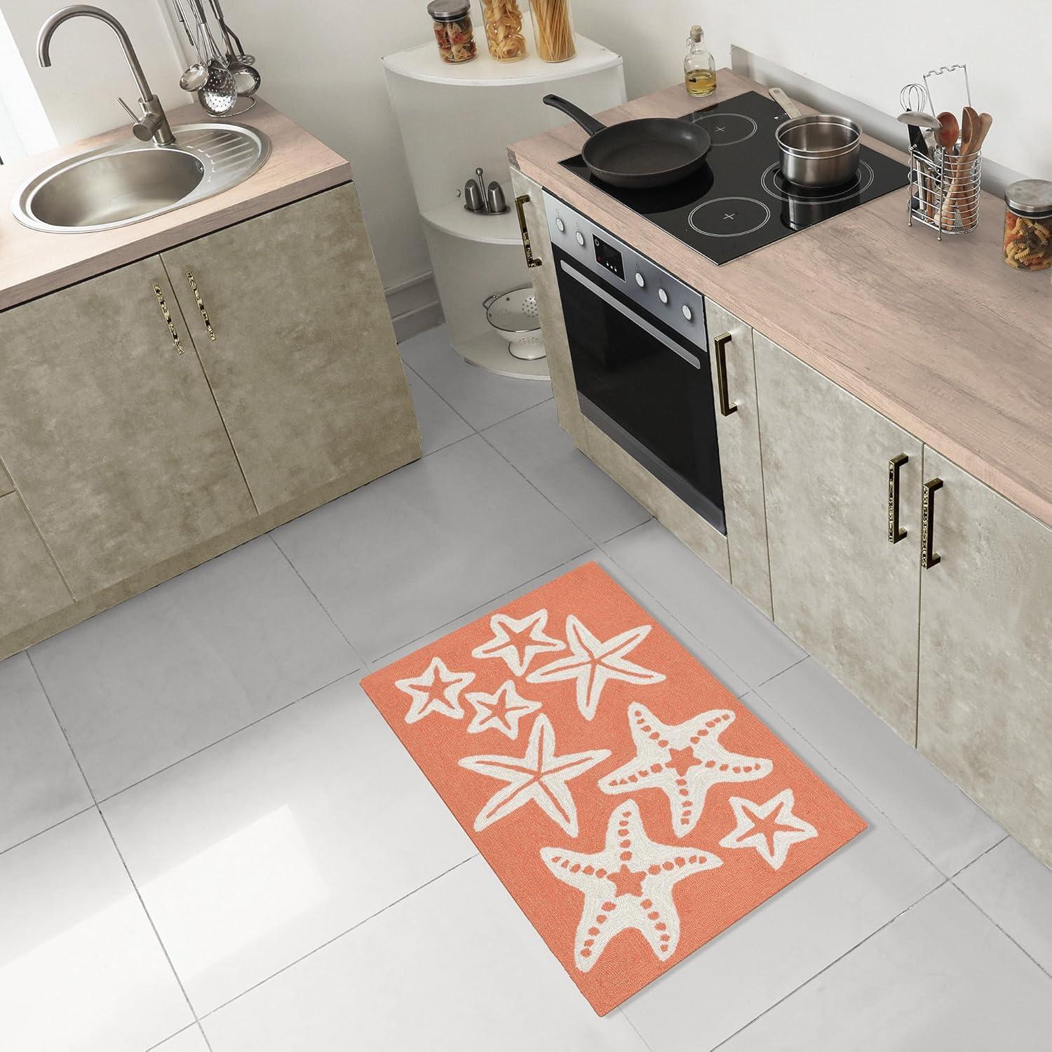 Hand-Tufted Coral and White Starfish Wool Rug