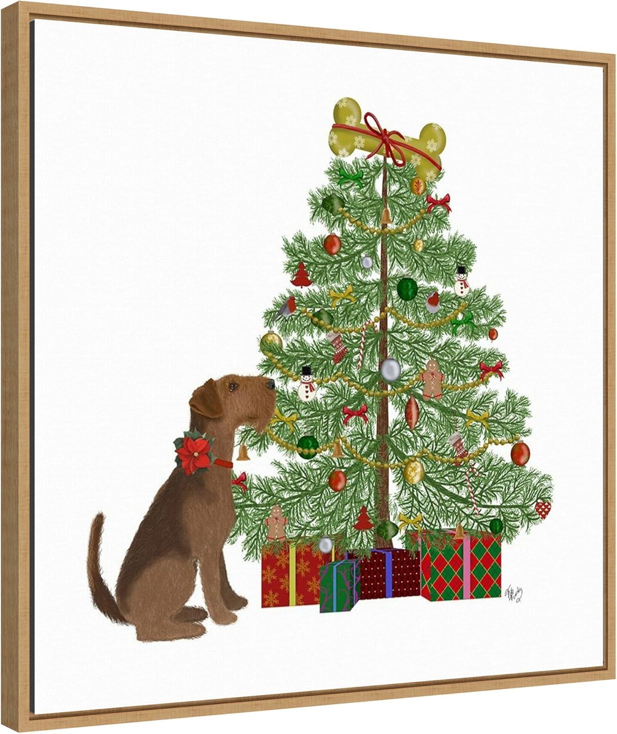 Amanti Art Christmas Dogs Bone Tree Framed Canvas Wall Art Print