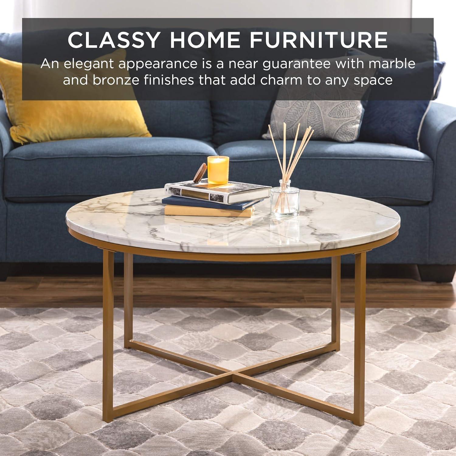 Best Choice Products 36in Faux Marble Modern Round Living Room Accent Coffee Table w/ Metal Frame