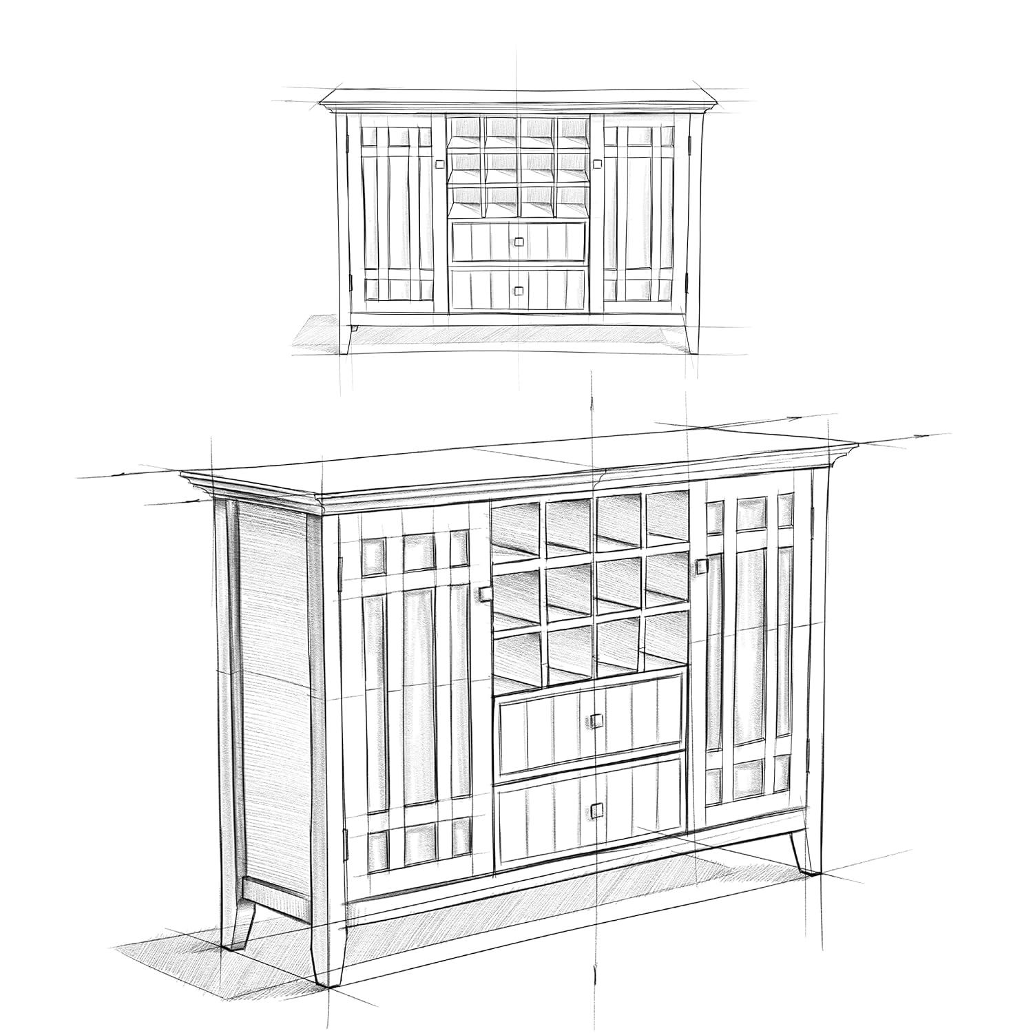 Simpli Home Bedford 54"W Solid Wood Sideboard Buffet and Wine Rack, 2 Drawers, and 2 Cabinets