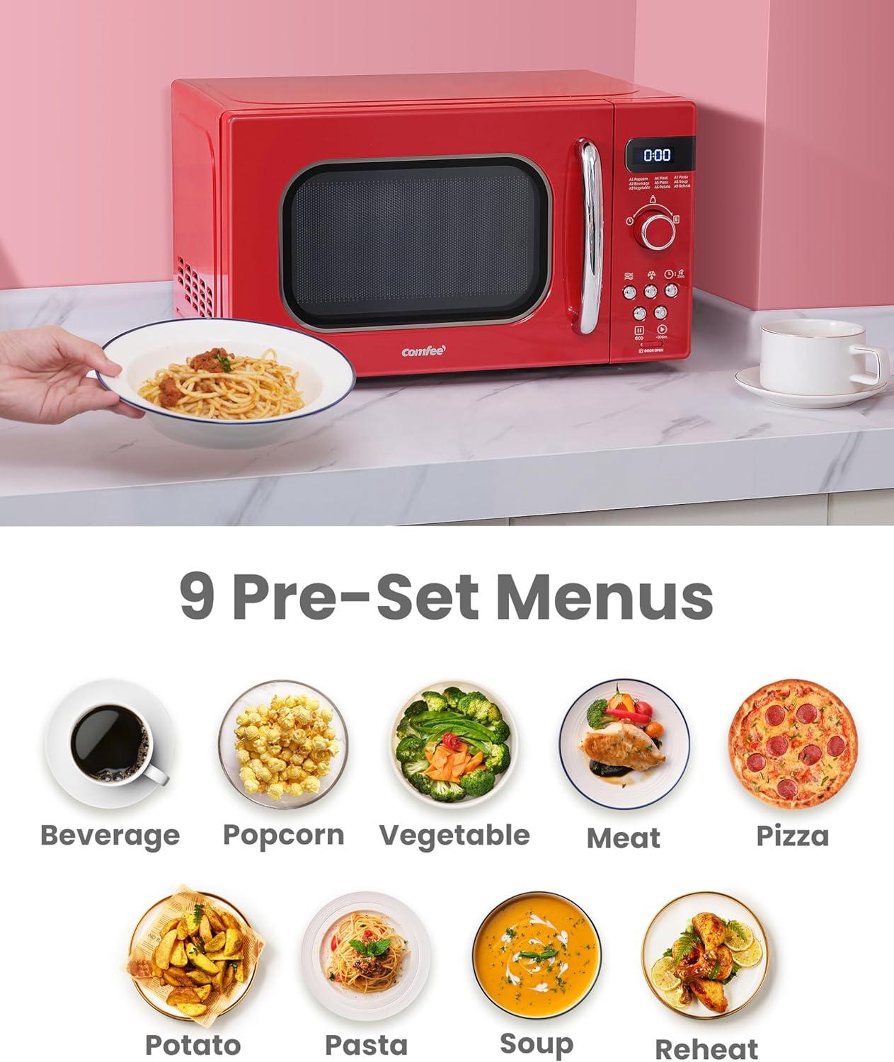 Comfee Retro 0.7-cu ft 700-Watt Countertop Microwave (Red)