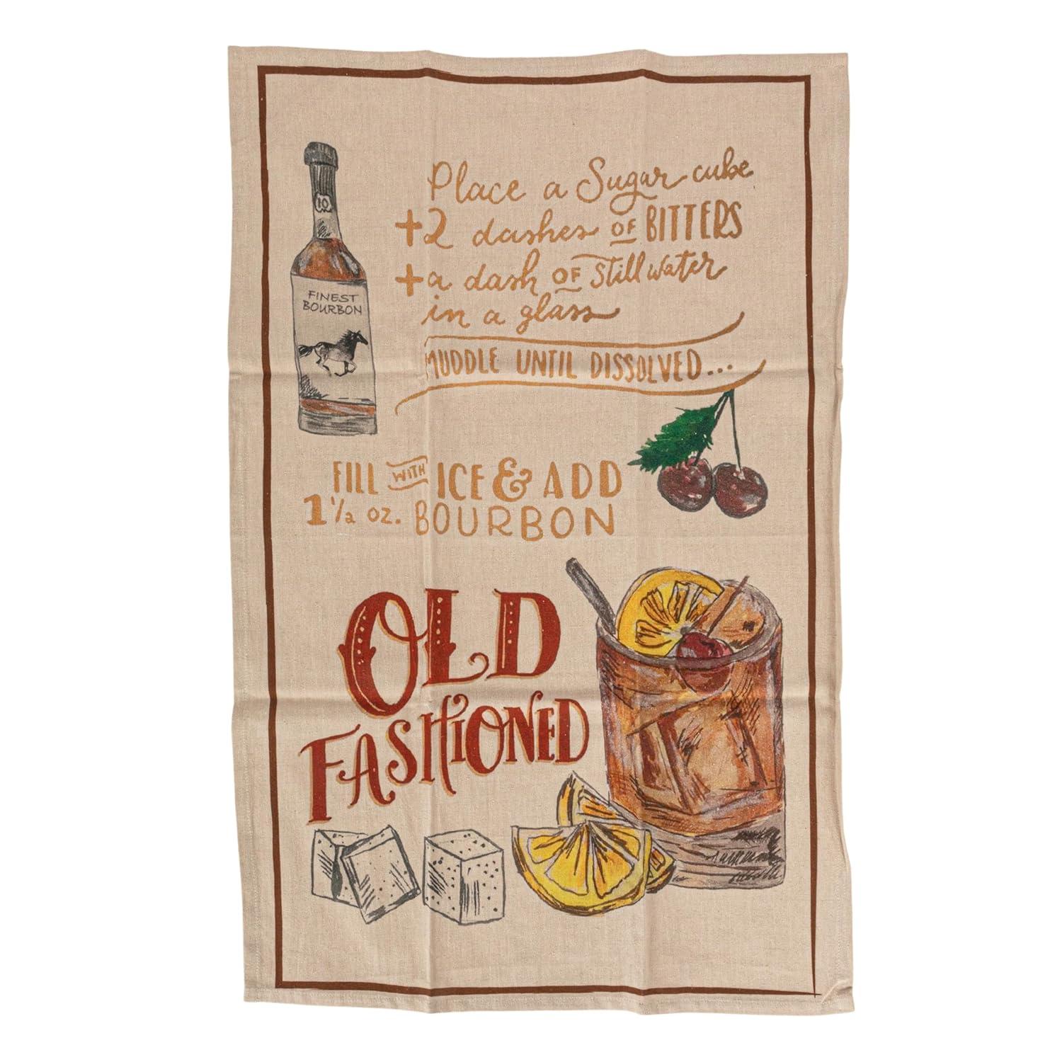 Creative Co-Op Cotton Printed Tea Towel with Cocktail Recipe Prints, Multicolor, Set of 8