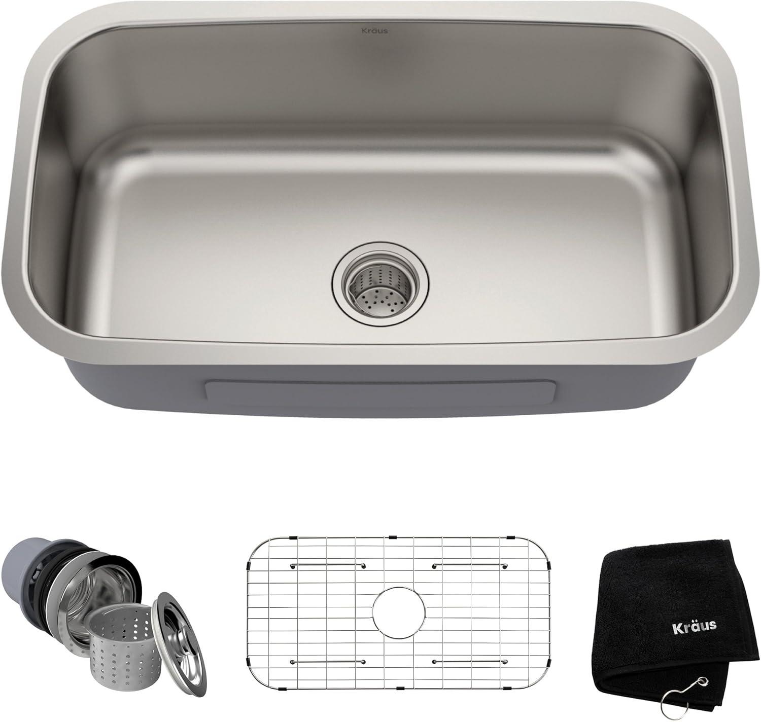 KRAUS Premier 16 Gauge Undermount Single Bowl Stainless Steel Kitchen Sink