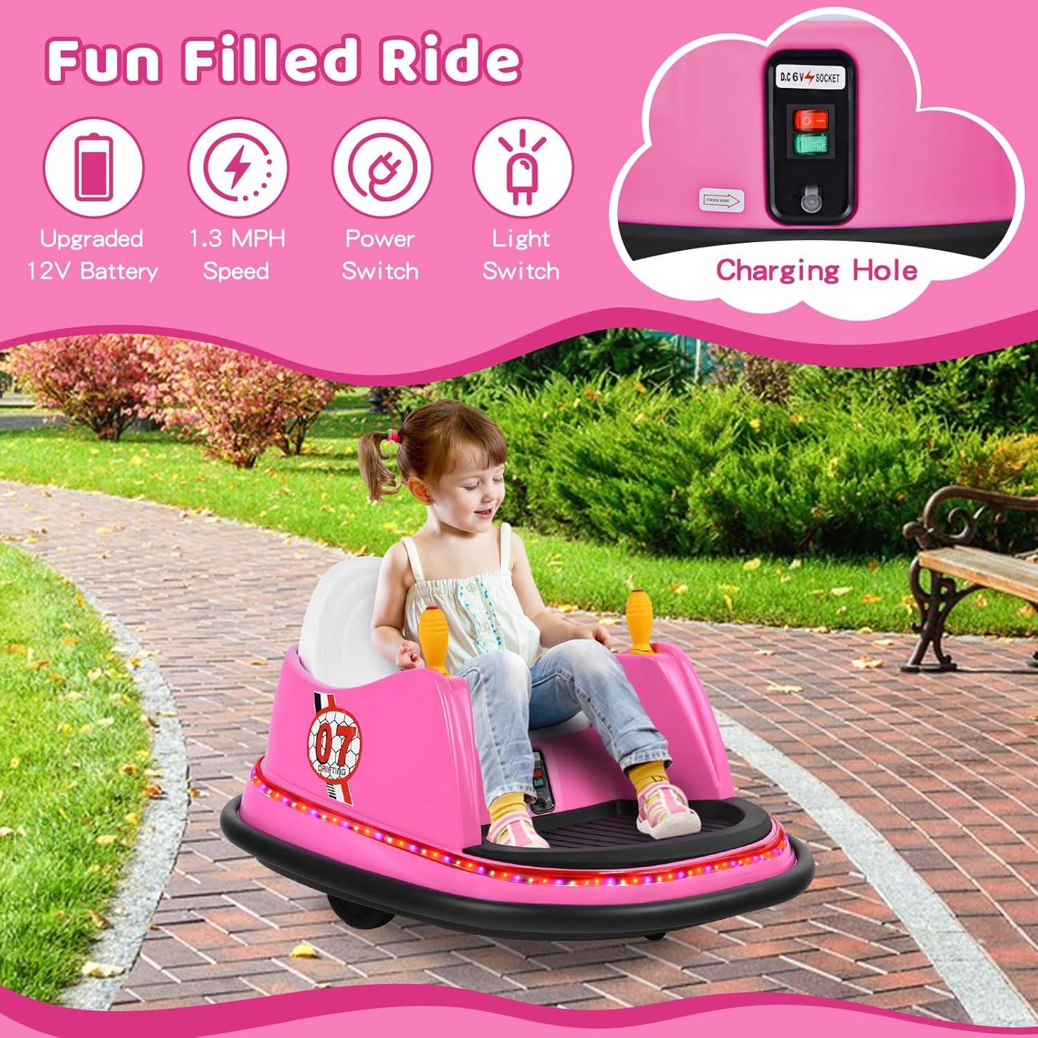 12V Ride On Toys Bumper Car for Kids, 360 Spin Vehicle with Remote Control