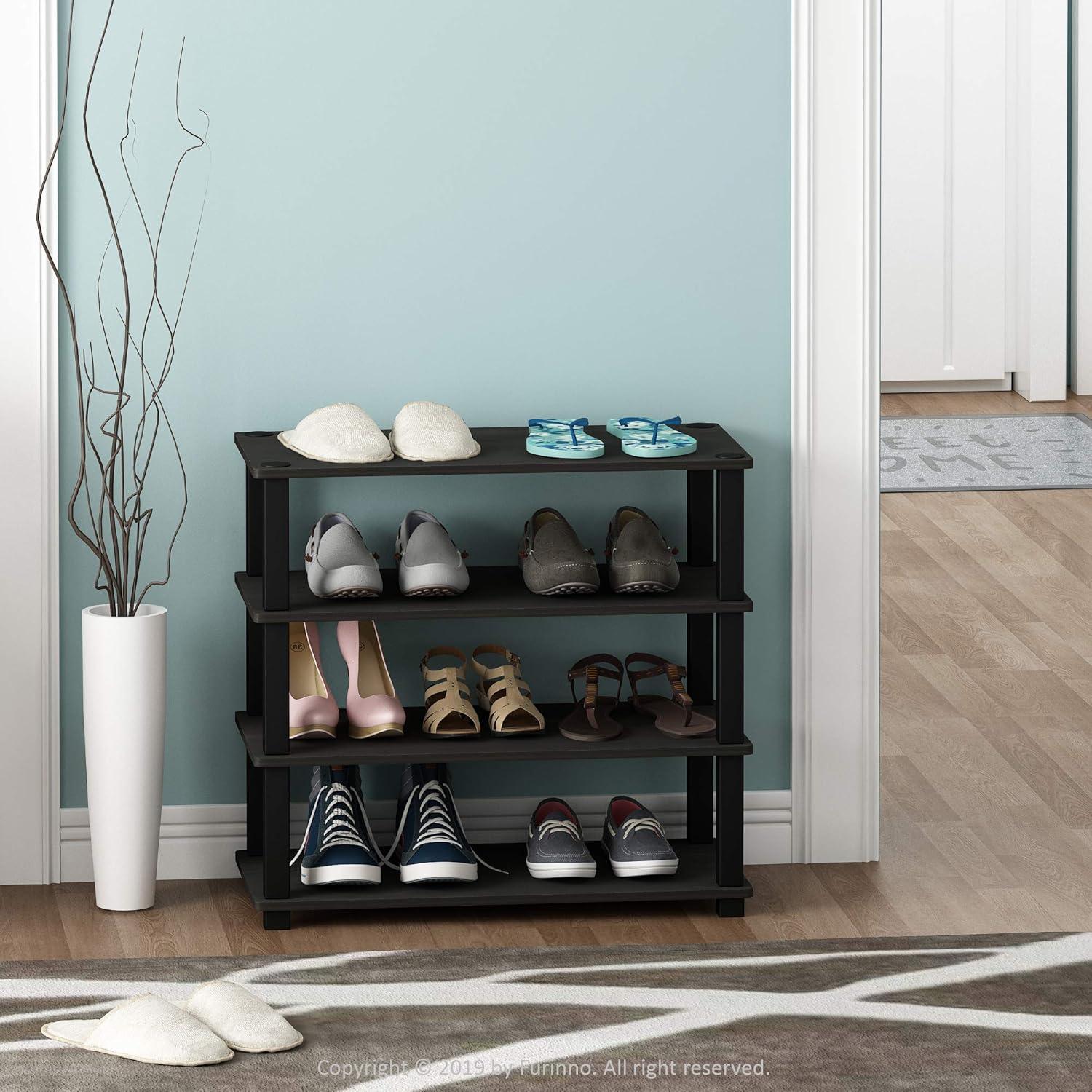 Espresso Black 4-Tier Stackable Shoe Rack with Metal Tubes