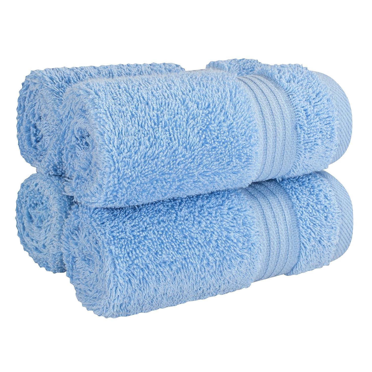 Cotton Paradise 100% Cotton Turkish Washcloth Set for Bathroom, 4 Piece Soft Absorbent Small Hand Face Towels Wash Rags, Sky Blue