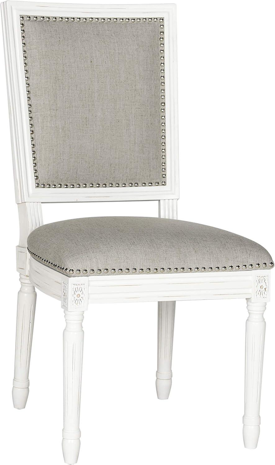 Buchanan 19H French Brasserie Linen Rectangle Side Chair Silver Nail Heads (Set Of 2) - Light Grey/Cream - Safavieh