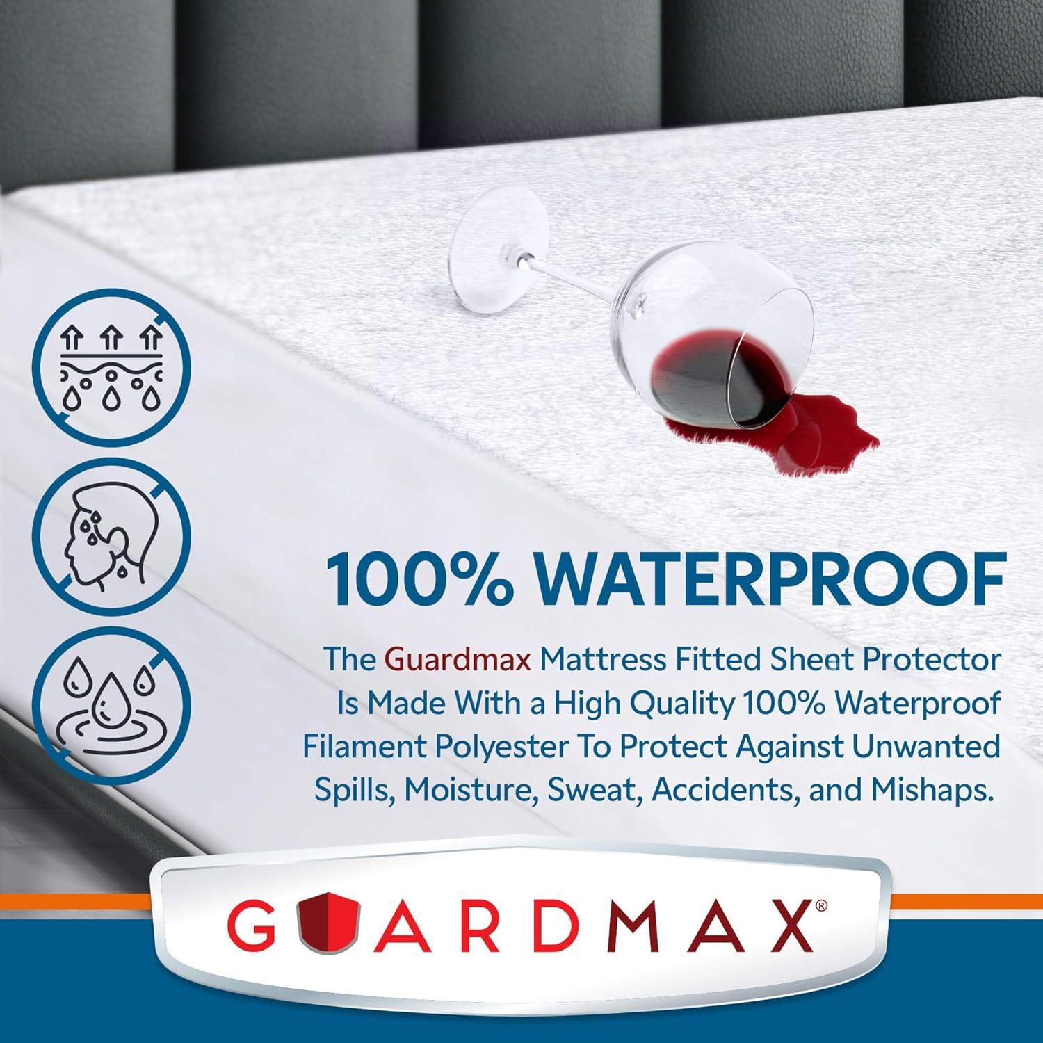 Fitted Mattress Protector by Guardmax. Terry Cotton Waterproof Fitted Sheet Soft & Comfortable Mattress Encasement with Deep Pockets.