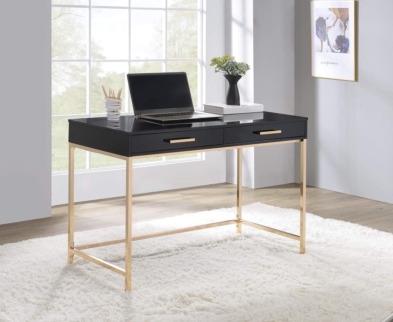Alios Desk with Black Gloss Finish and Rose Gold Metal Frame