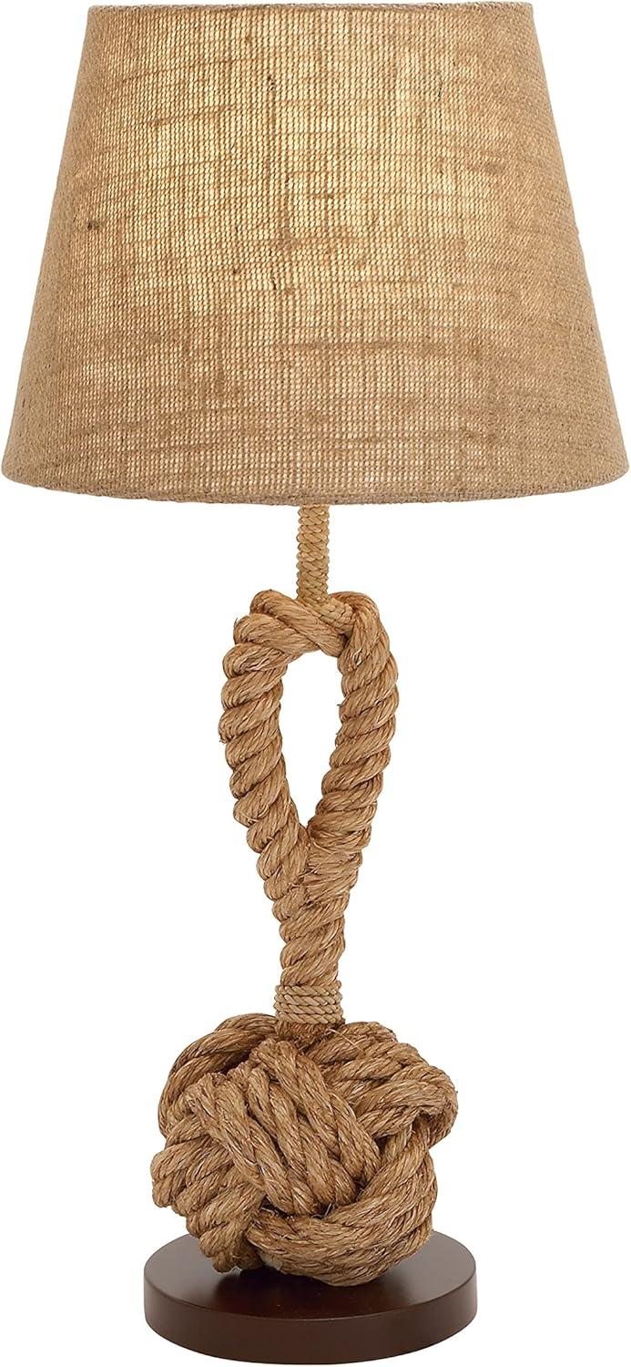 Rustic Brown Twisted Rope Table Lamp with Fabric Shade