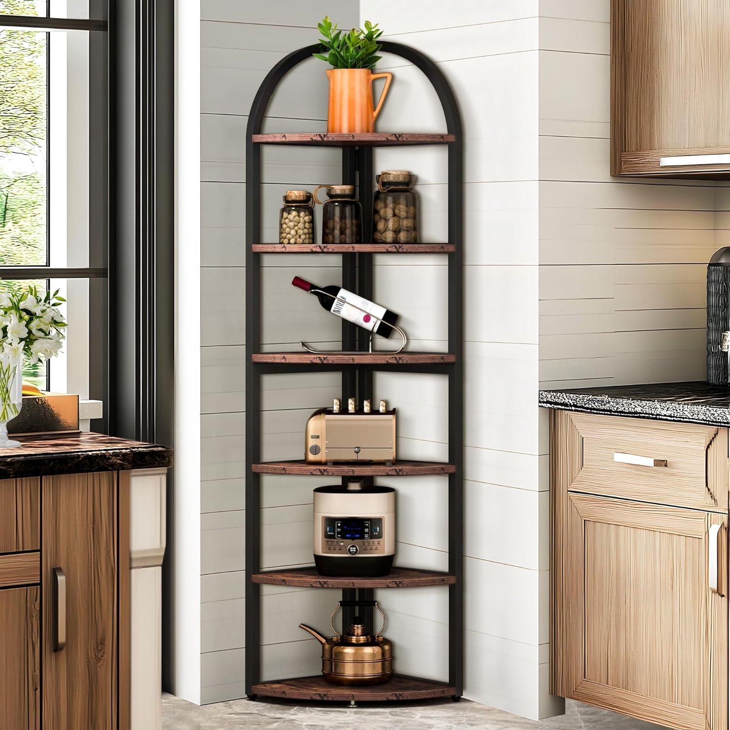 Hommoo 6-Tier Corner Shelf, 71 inch Tall Corner Bookshelf for Small Space