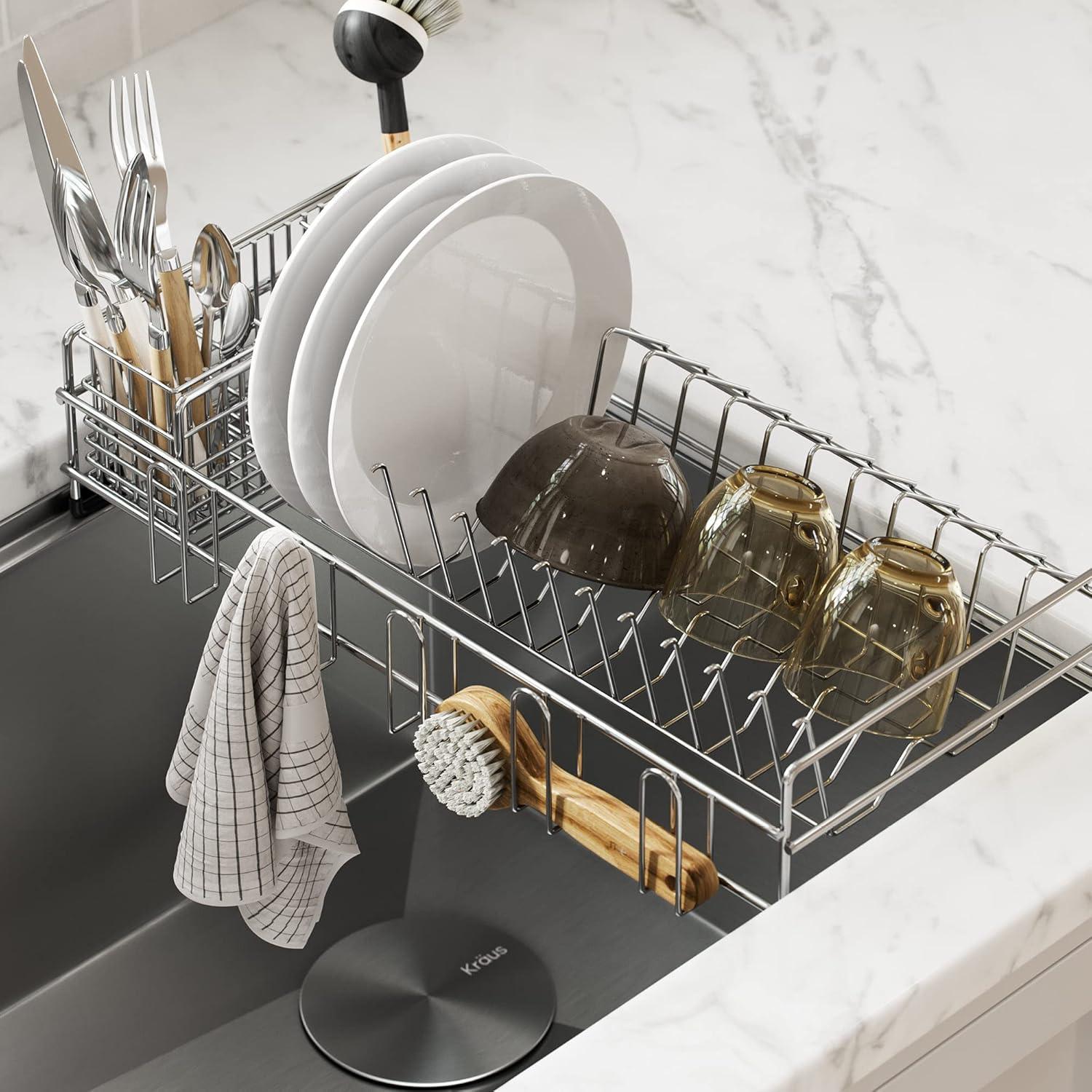 Kraus Workstation Kitchen Sink Dish Drying Rack Drainer and Utensil Holder in Stainless Steel