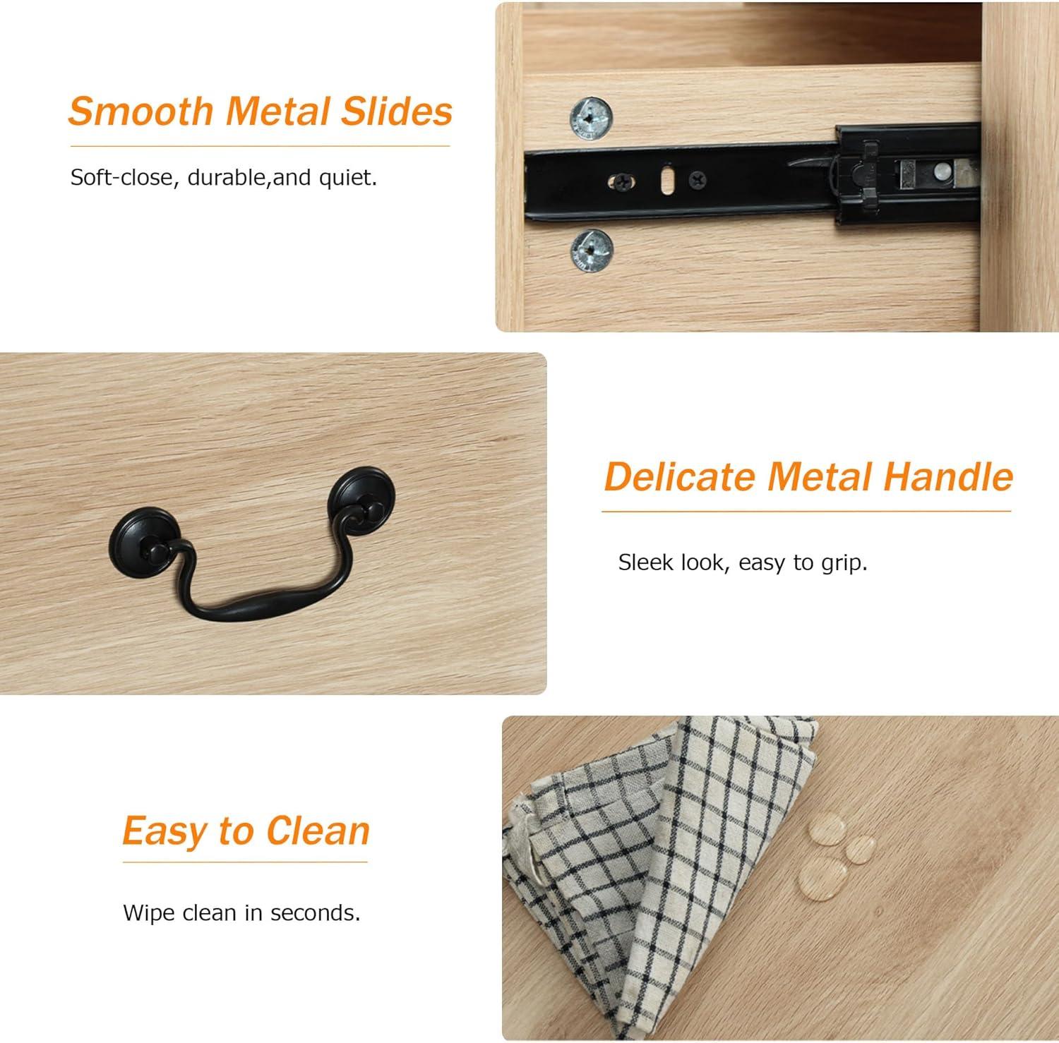 WAMPAT 3 Piece Dresser and Nightstand Sets, Farmhouse Dresser & Chest of Drawers with 6 Drawers & Metal Handle, Set of 2 Nightstands End Table with Charging Staion, 3 Piece Bedroom Set, Oak