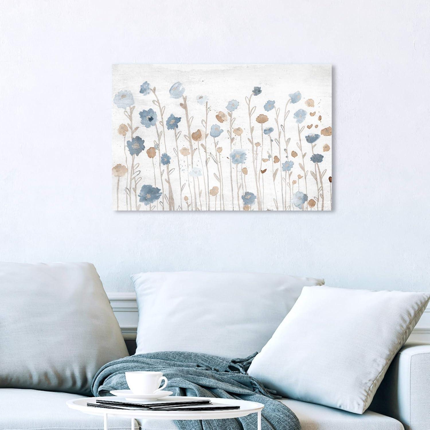 Wynwood Studio 'Beautiful Growth Light Blue' Floral and Botanical Wall Art Canvas Print - Blue, Brown, 24" x 16"