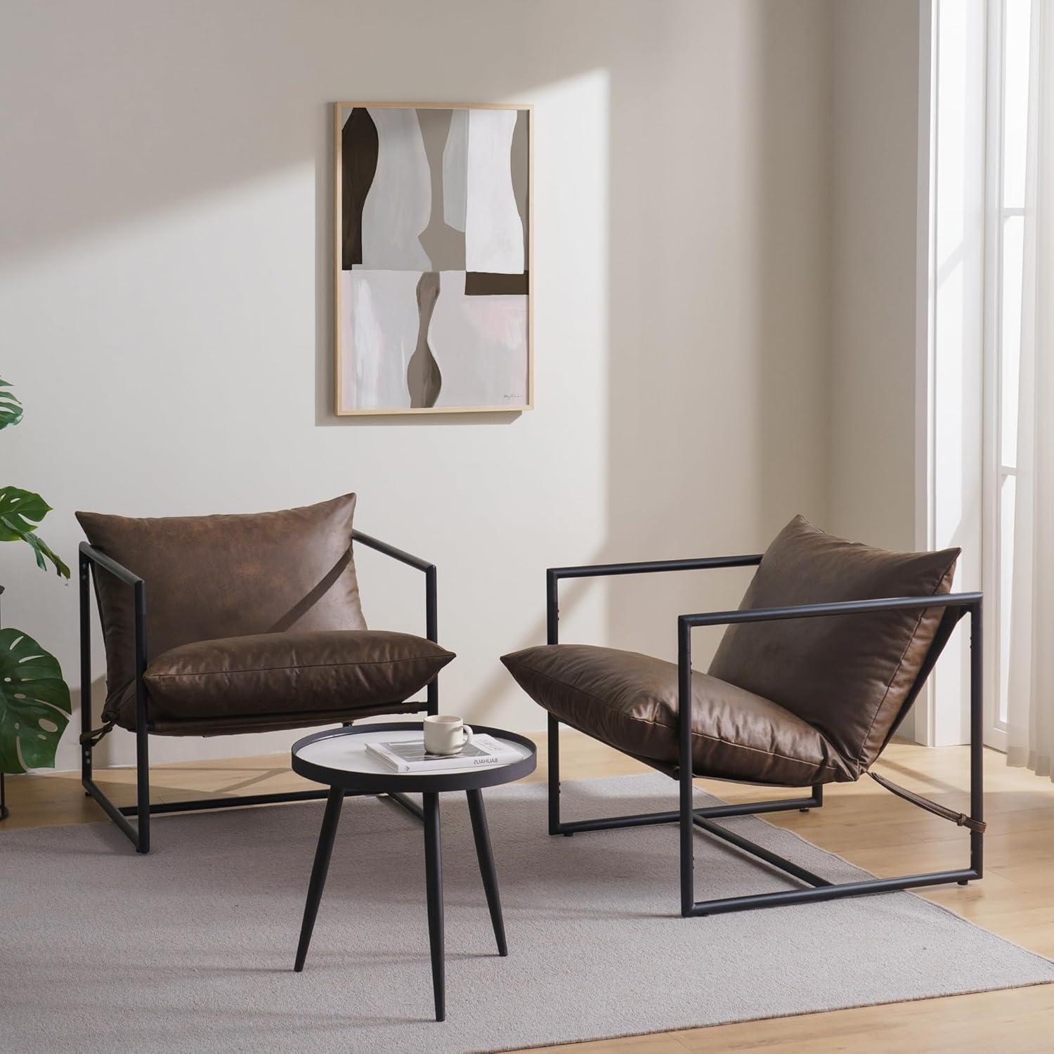 Zinus Aidan Faux Leather Sling Indoor Accent Chair, Cocoa Brown