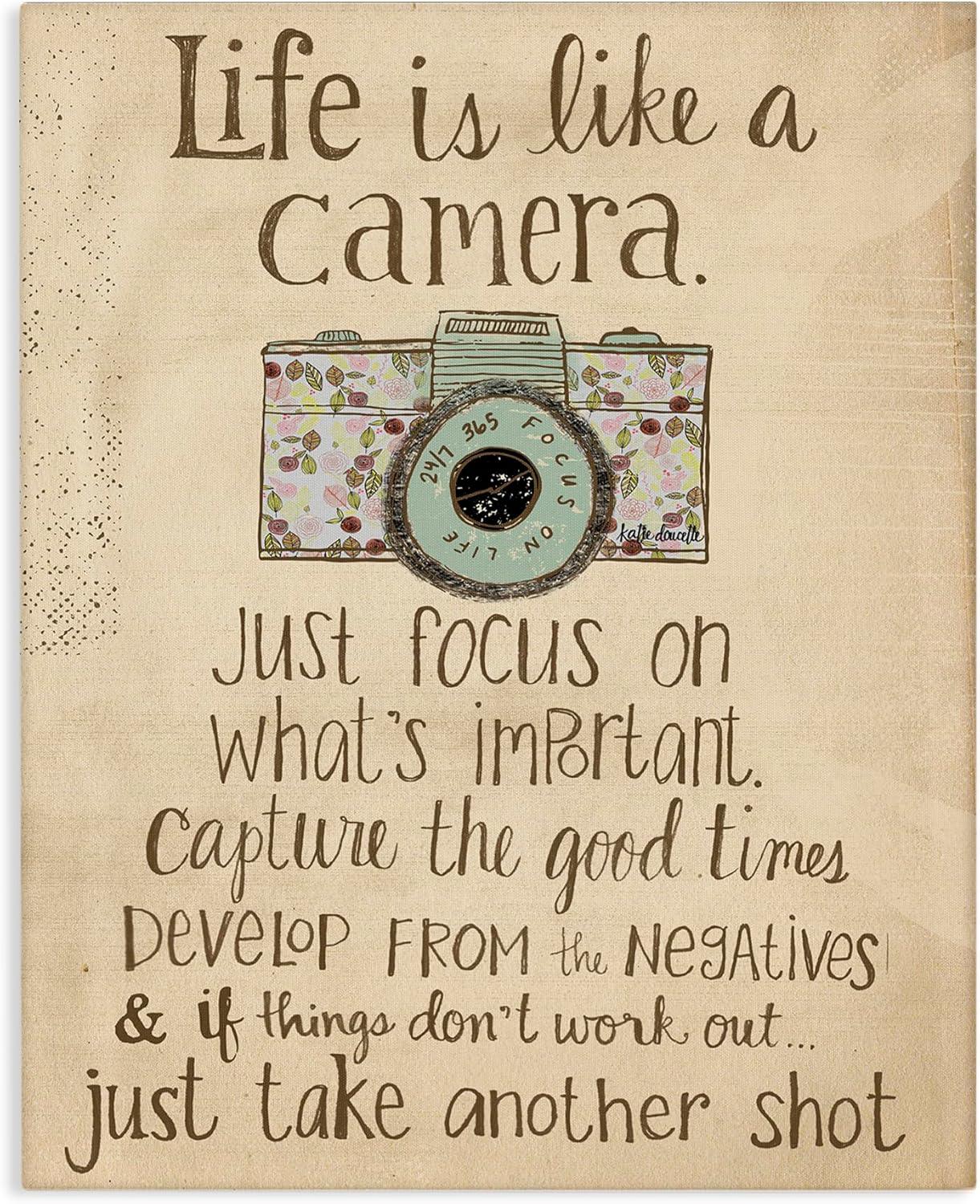 Life Is Like A Camera Beige Canvas Motivational Quote Art