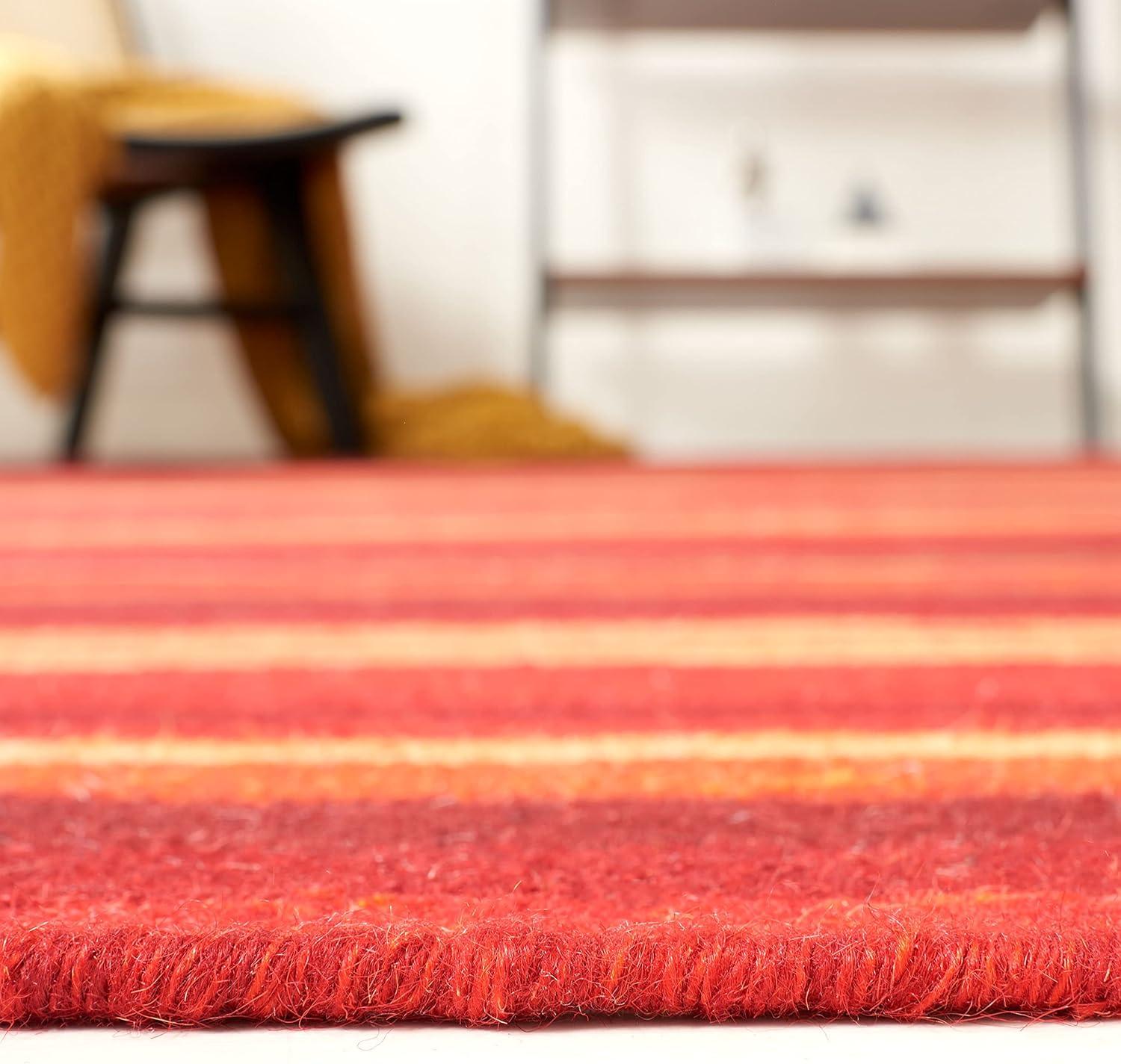 Handmade Red Wool Striped Flat Woven Rug - 3' x 5'