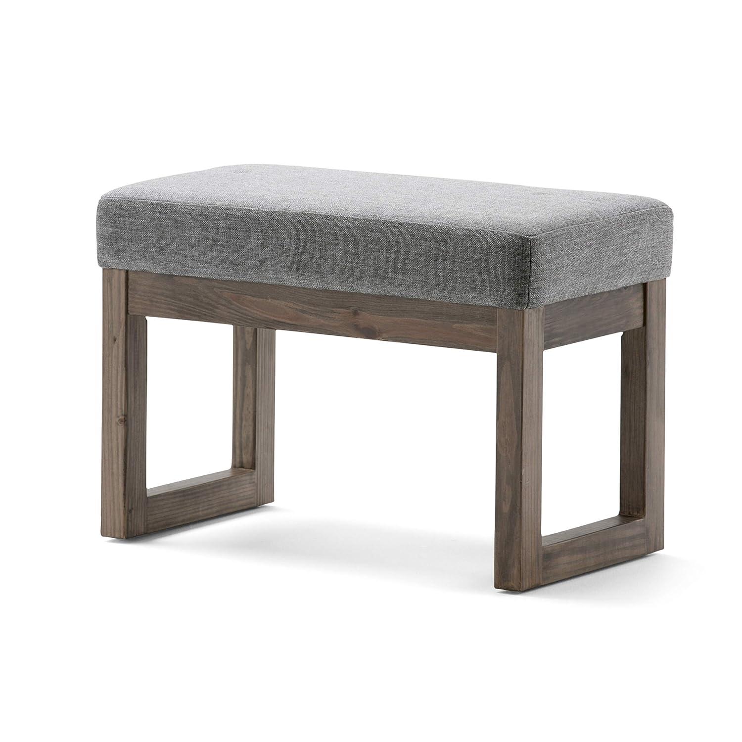Simpli Home Milltown Ottoman Bench with Upholstered Seat and Solid Wood Frame