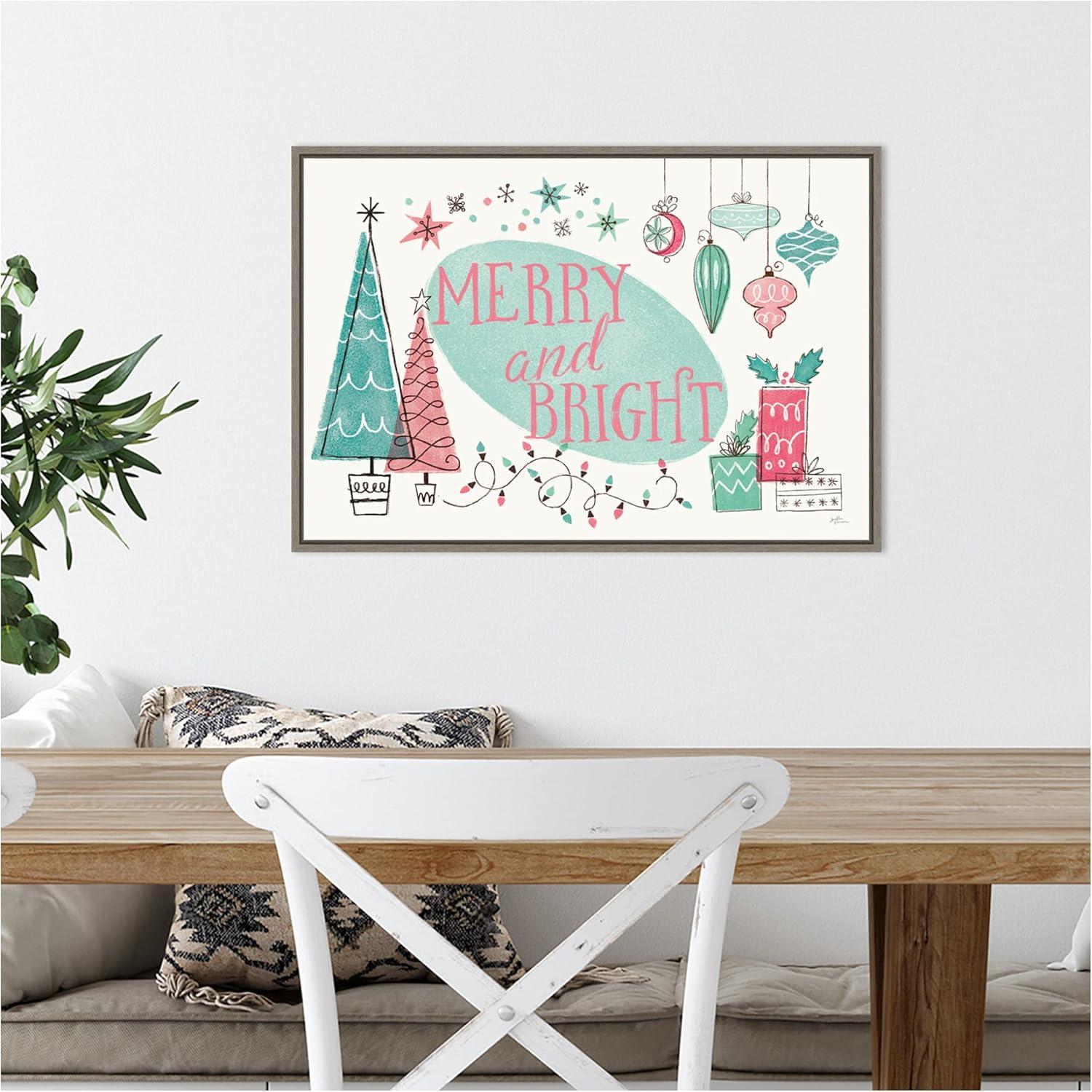 Amanti Art Retro Christmas I Bright Framed Canvas Wall Art Print