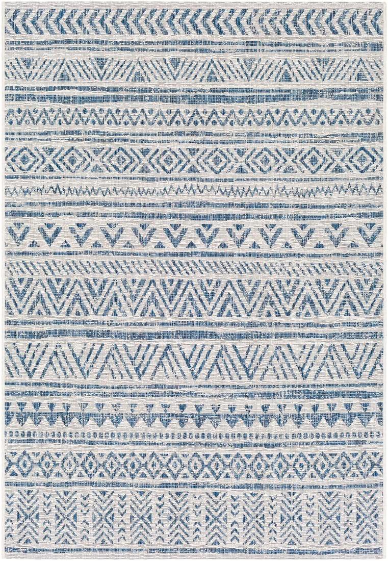 Blue and White Flat Woven Synthetic 10' x 14' Area Rug