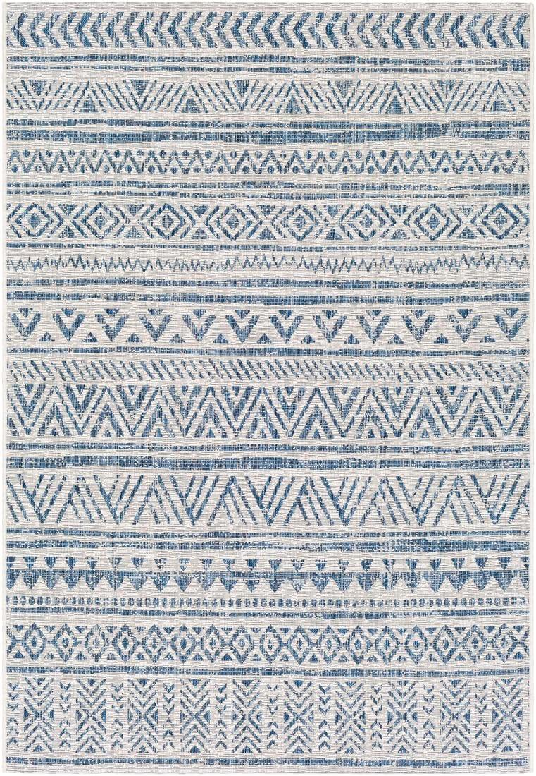 Blue and White Flat Woven Synthetic 10' x 14' Area Rug