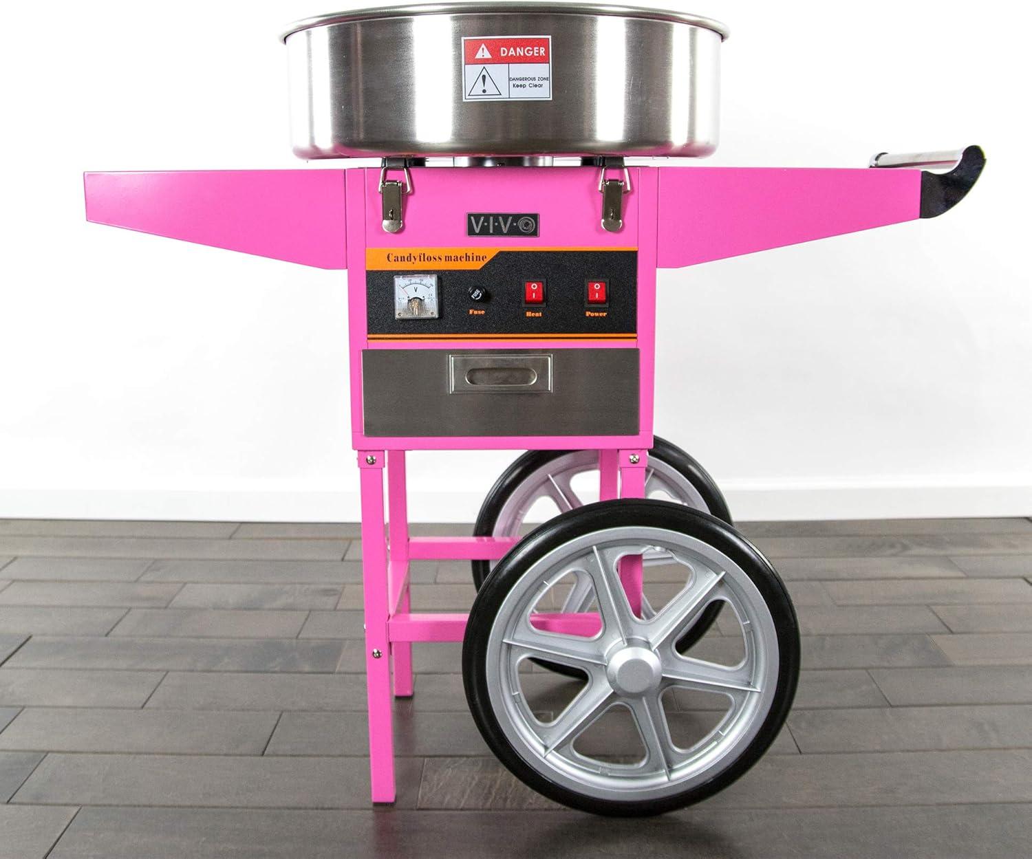 Vivo Electric Commercial Cotton Candy Machine with Cart and Bubble Shield