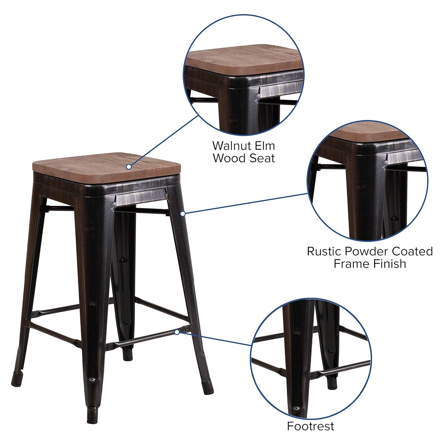 Flash Furniture Margherite 30" High Backless Metal Barstool with Square Wood Seat