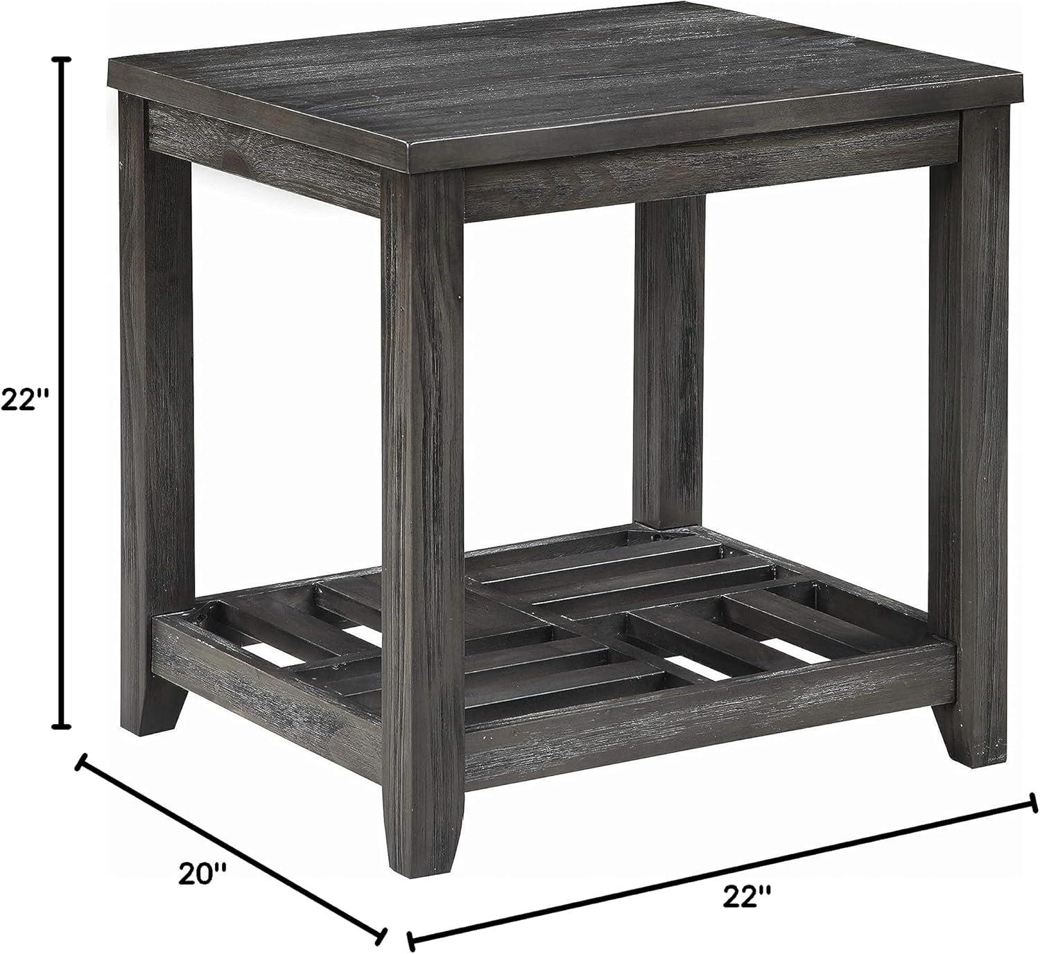 Gray Pine Wood Rectangular End Table with Shelf