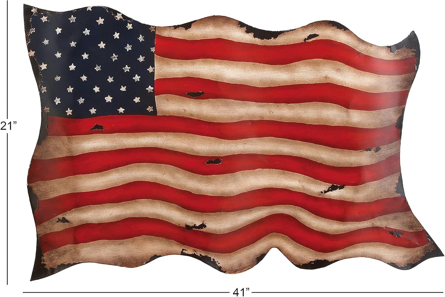 DecMode Vintage Red Metal American Flag Inspired Wall Décor, 41"W x 27"H