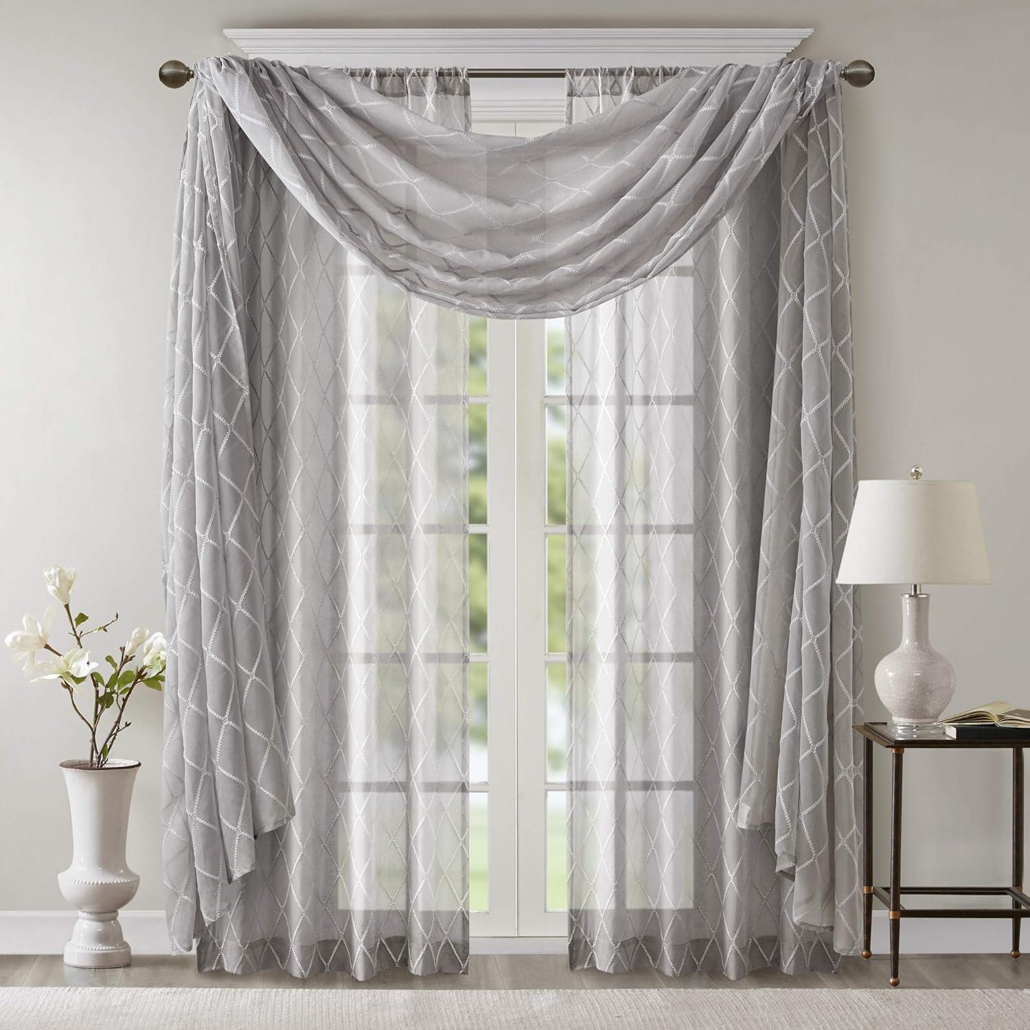 Madison Park Irina Solid Sheer Embroidered Single Window Scarf