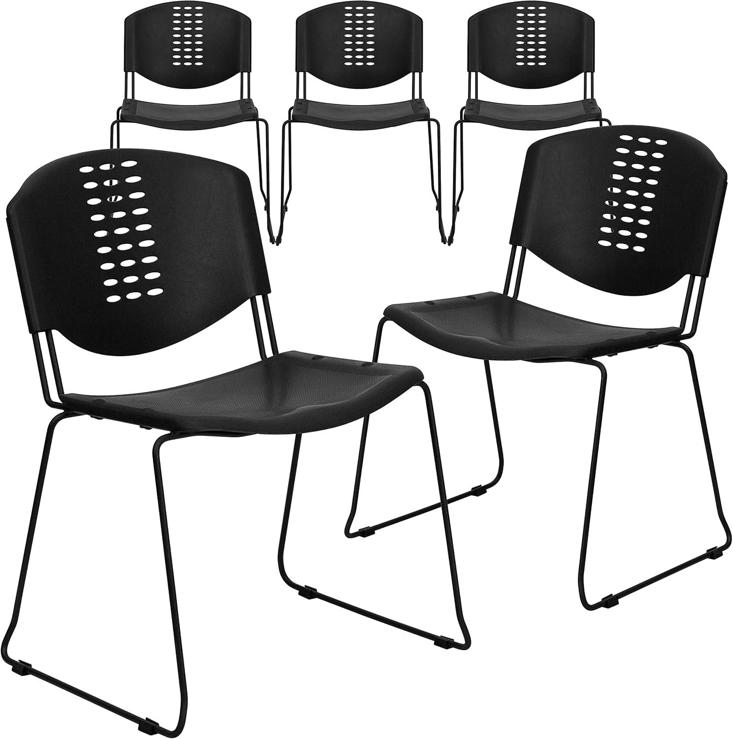 Luz 400 lb. Capacity Plastic Stack Chair - Frame and Textured Seat (Set of 5)