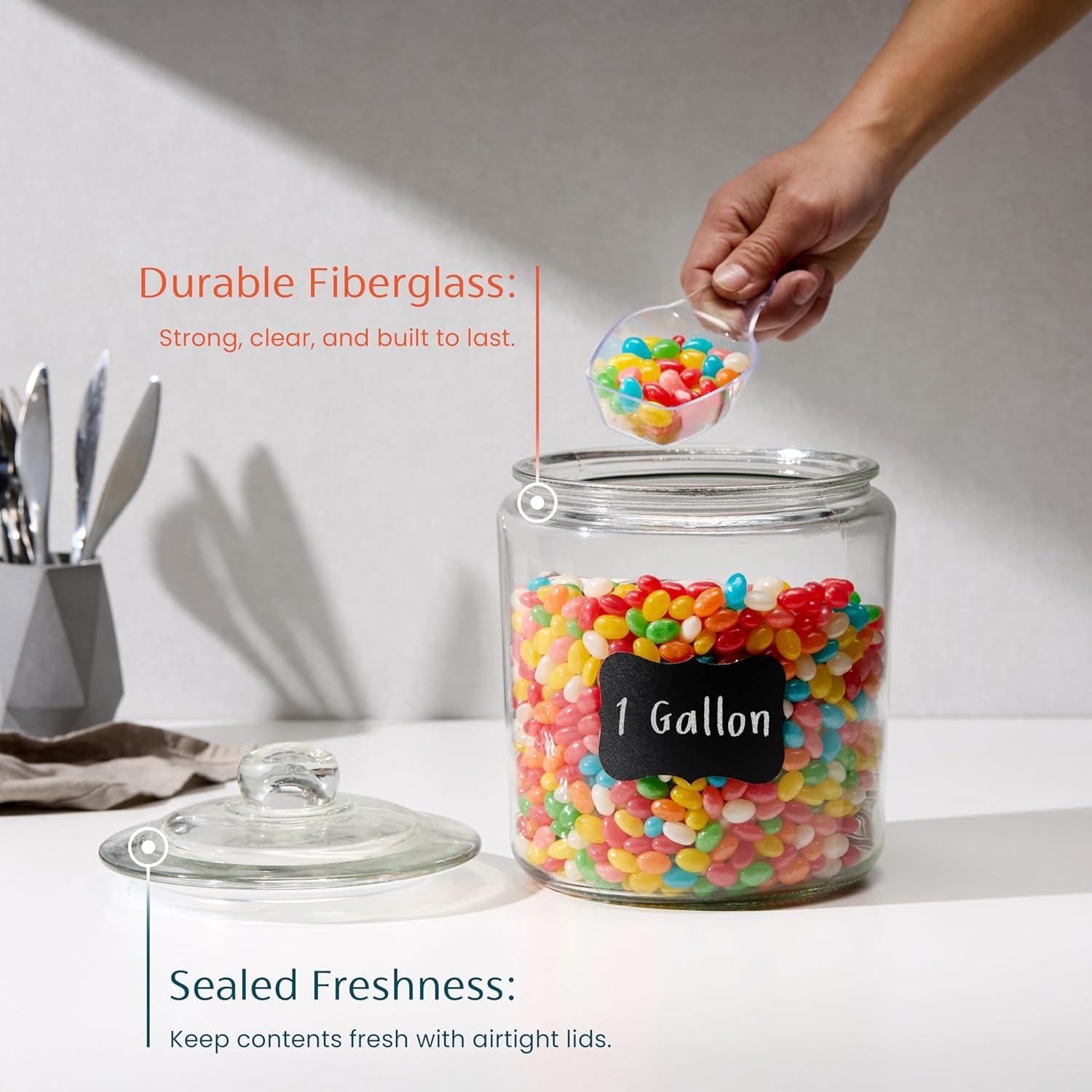 Glass Storage Jars with Chalk and Labels, 1 Gallon, Set of 2