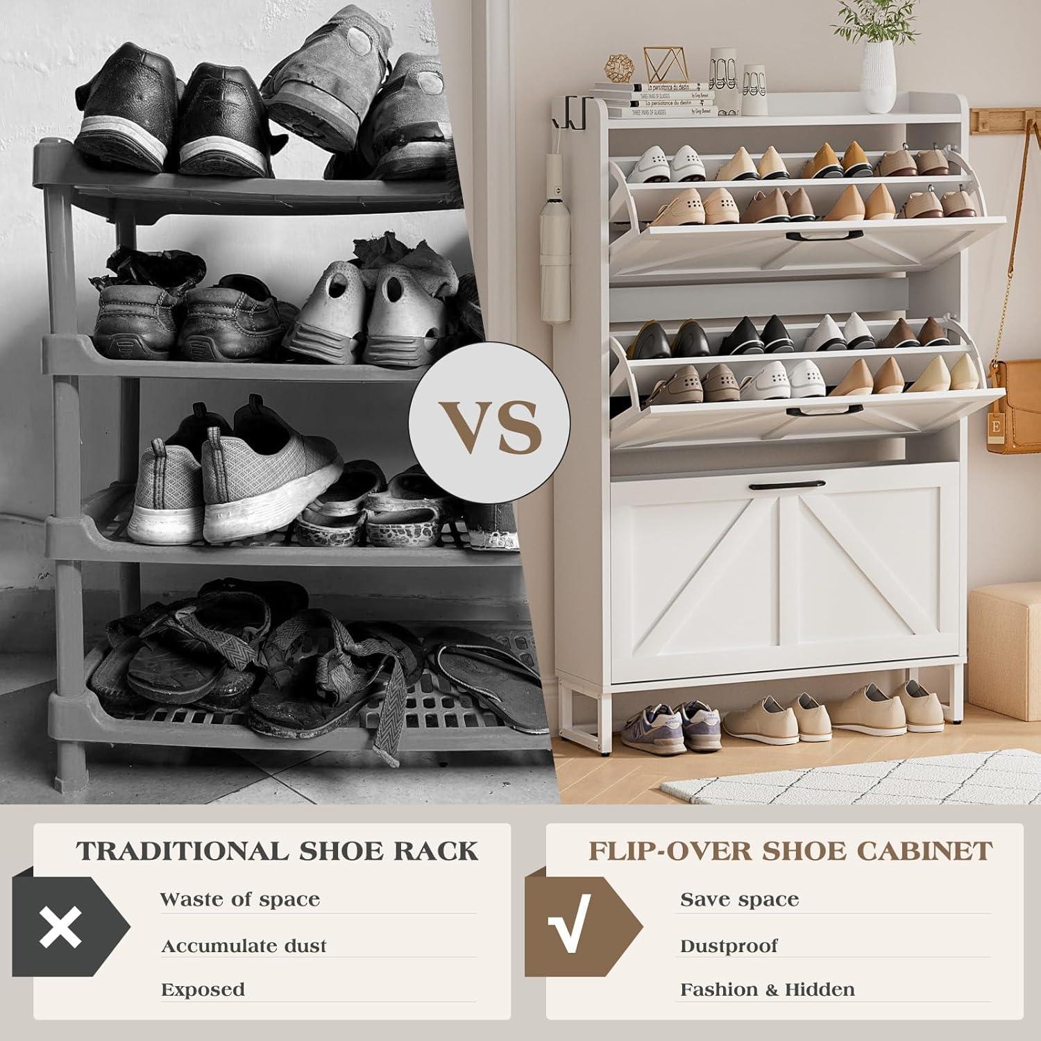 Gracie Oaks Shoe Cabinet With 2 Flip Drawers, Narrow Shoe Cabinet Hidden Shoe Rack Freestanding Shoe Cabinet Organizer For Entryway, Hallway