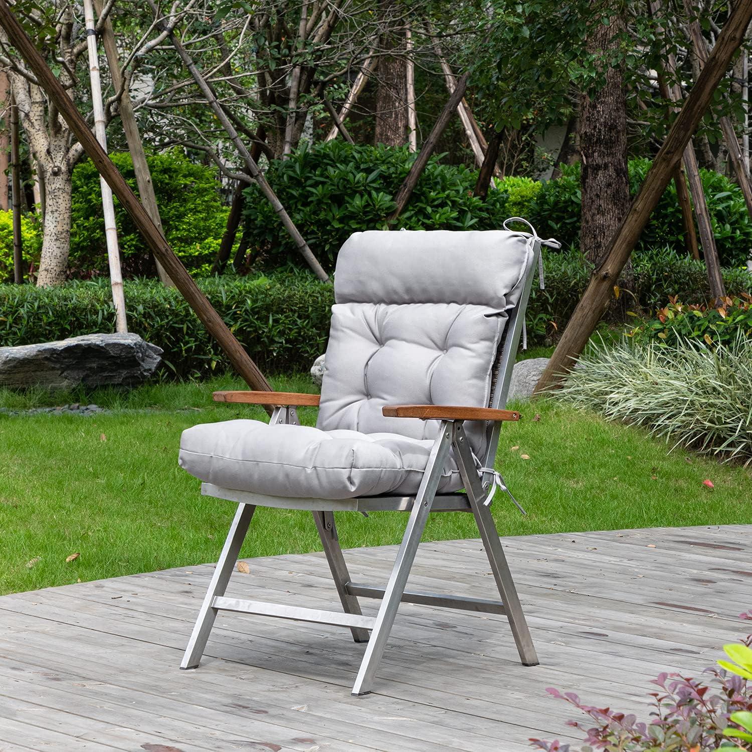 Gray Tufted UV Resistant Outdoor Chair Cushion