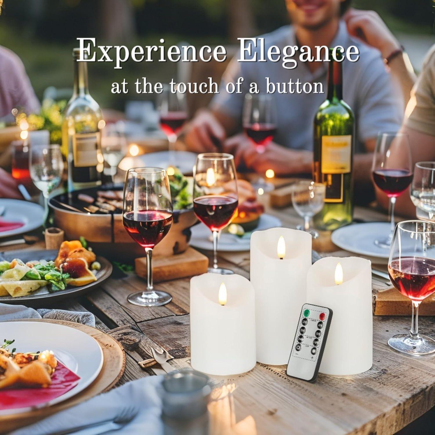 VENTA Set of 3 Ivory & White Pillar Candles | Real Wax Battery Operated Flickering LED Candles with Remote | Timeless Decor for Farmhouse, Modern & Mantel Displays