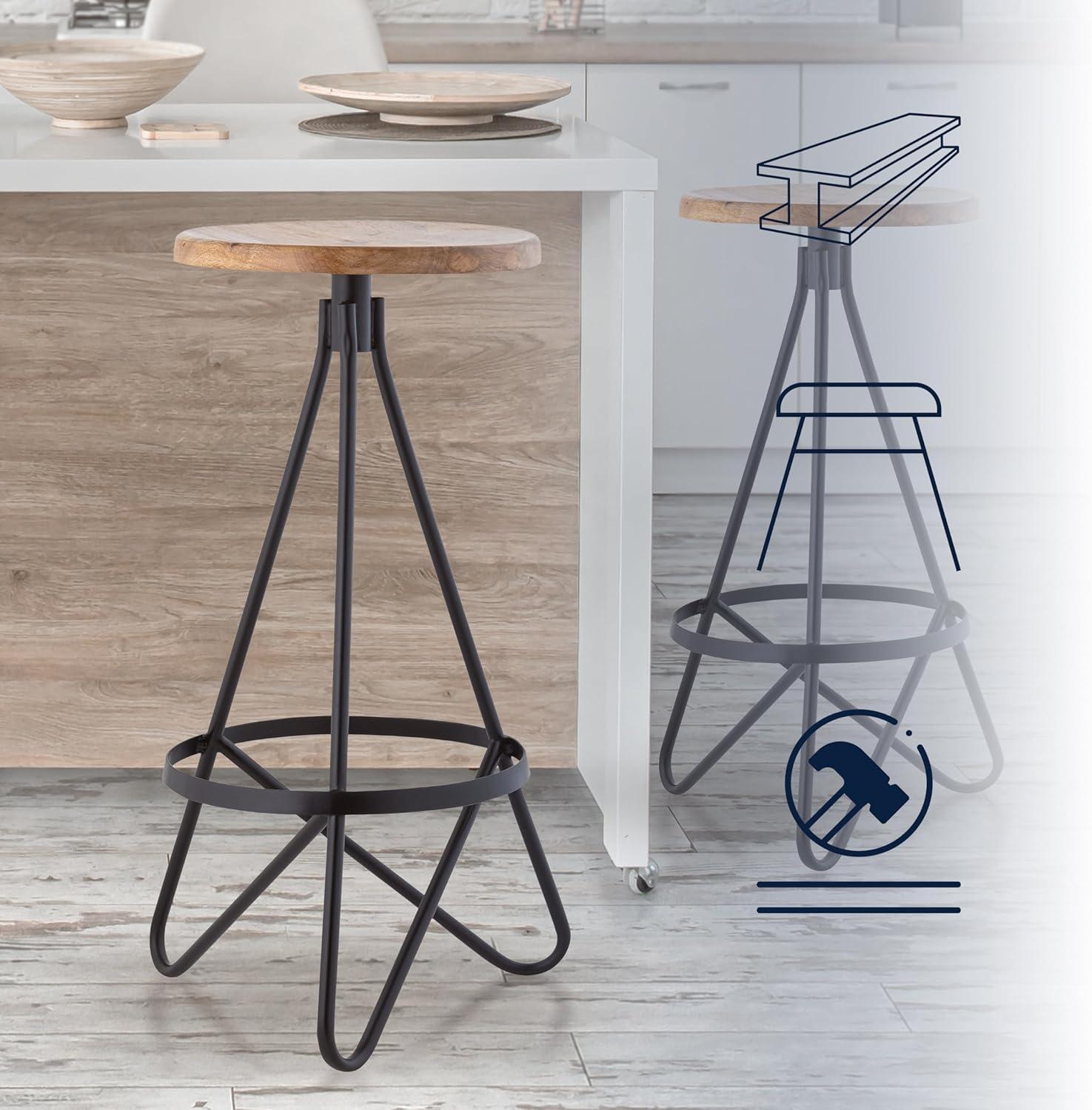 JONATHAN Y Spiroa Modern Industrial Metal Backless Circular Bar Stool