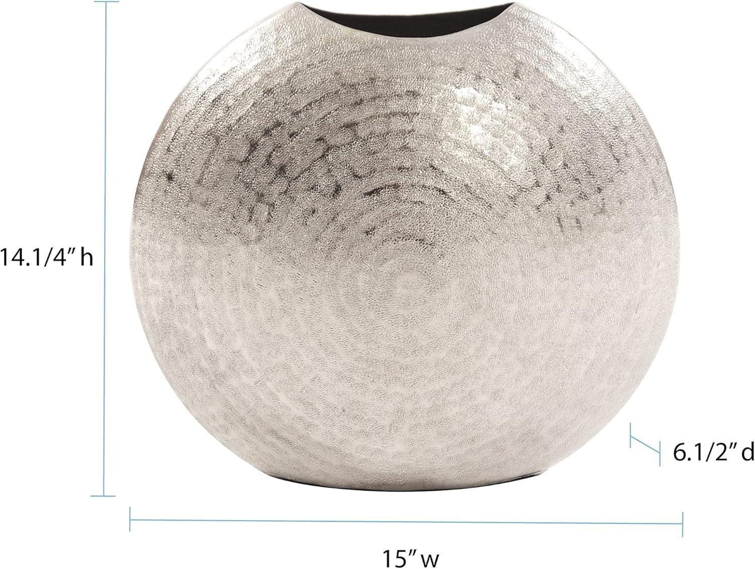 Howard Elliott Frosted Decorative Metal Vase for Centerpiece, Mettalic Silver Accent Table Vase with Hammered Texture for Home, Console Table, Entryway & Living Room, 5 x 6.5 x 14.25 Inch, Large