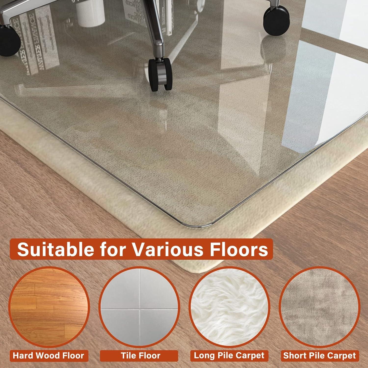 CONGUILIAO 36"x46" Tempered Glass Office Chair Mat for Carpeted or Floors, Effortless Rolling, Easy to Clean