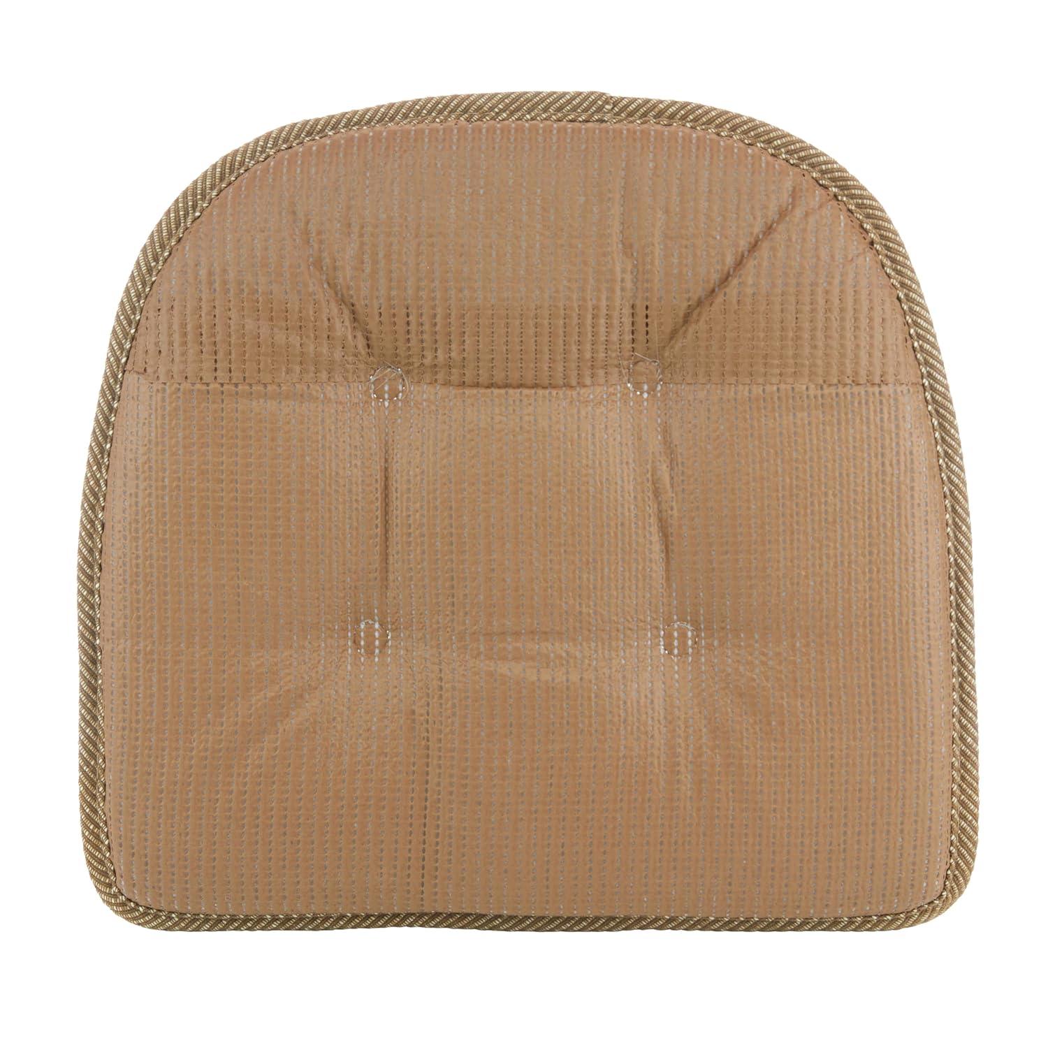 Gripper 2pc 15"x16" Non Slip Saturn Tufted Chair Cushions Tan: Indoor Rectangle Polyester Basket Weave Beige
