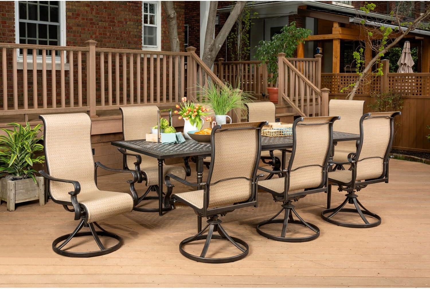 Brigantine 9-Piece Beige and Black Aluminum Outdoor Dining Set